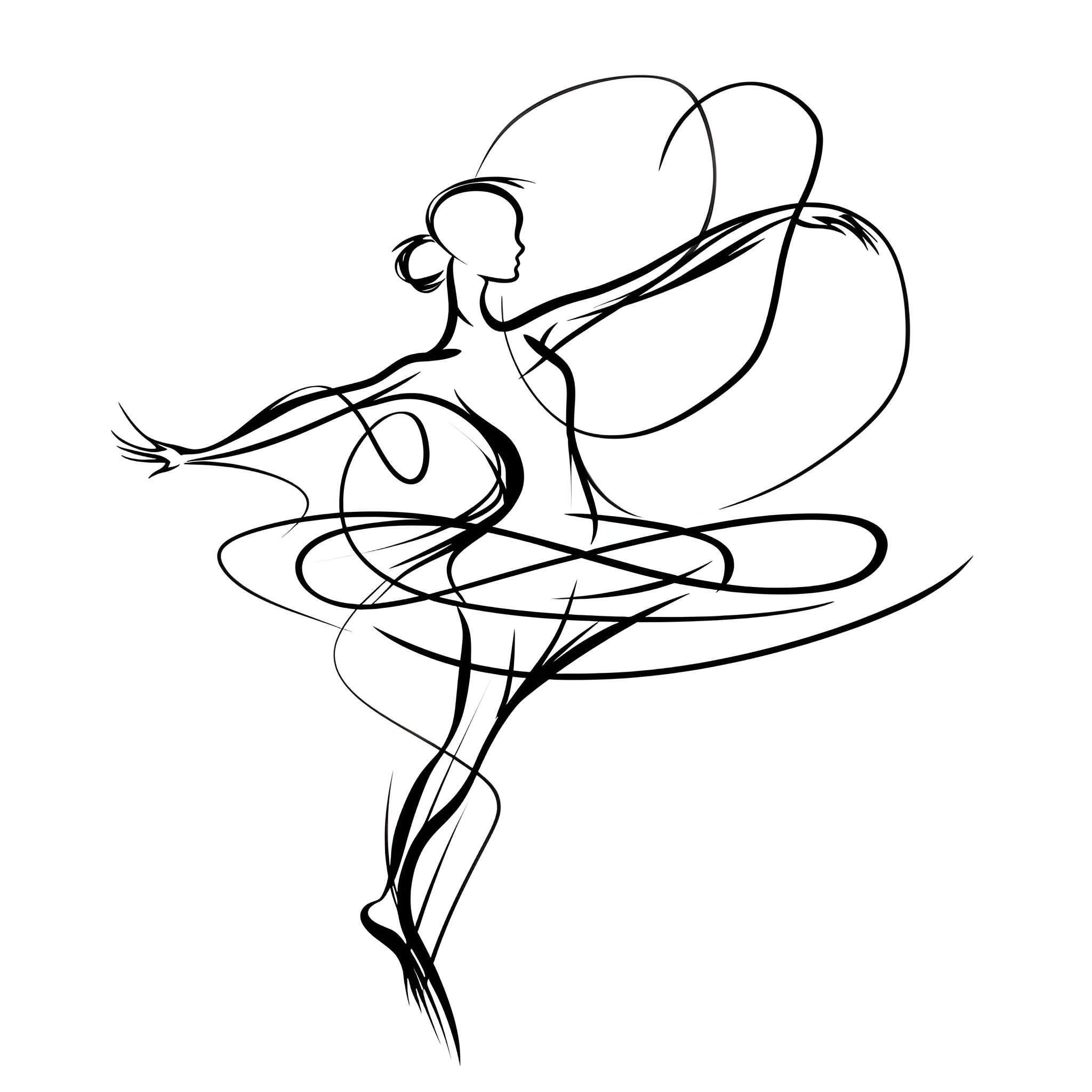 Unique Abstract Dancing Silhouette Drawing Idea (free black-and-white line drawing printable PDF for all, from beginners to advanced learners, including children, teens, adults, and seniors)