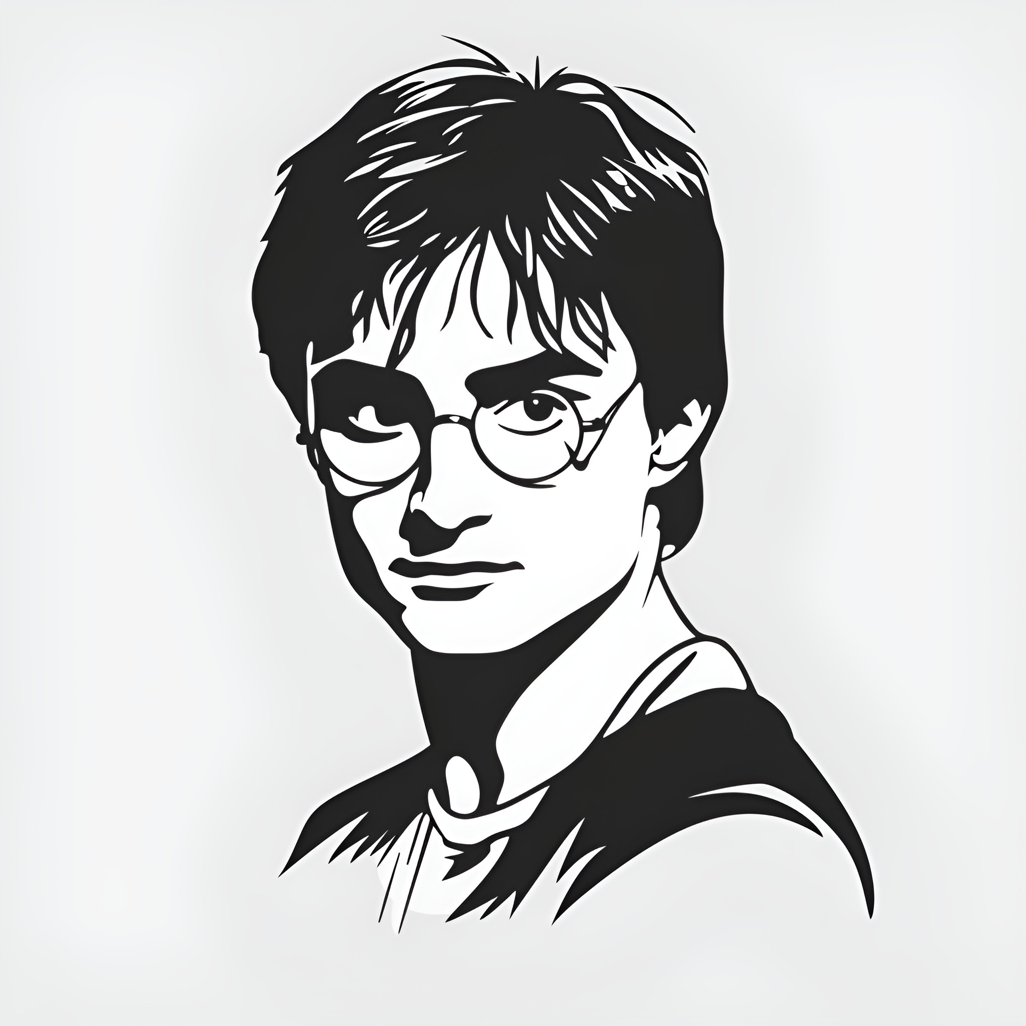 Harry Potter in heroic pose with glasses Drawing Idea (free black-and-white line drawing printable PDF for all, from beginners to advanced learners, including children, teens, adults, and seniors)