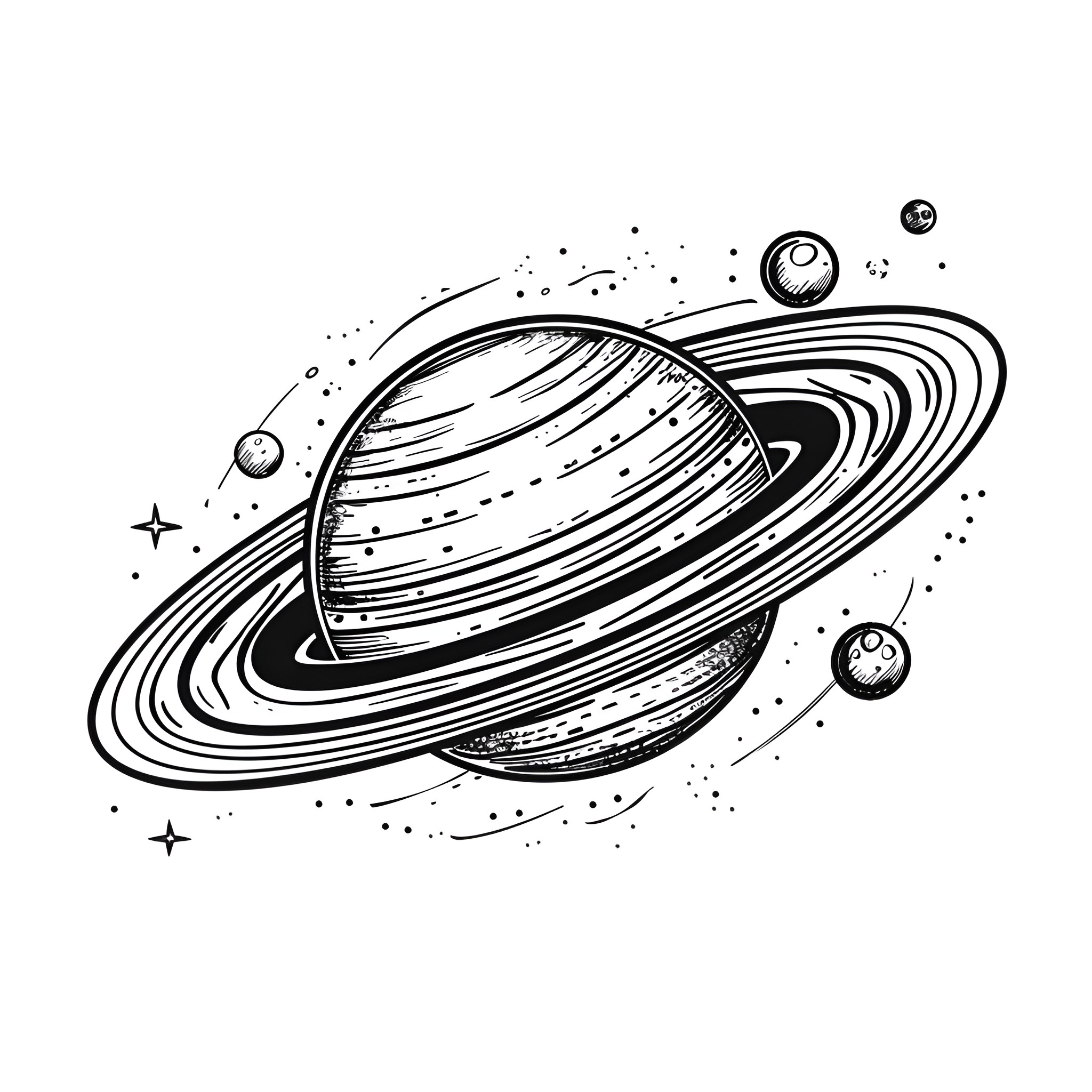 Outer Space Planetary Exploration Drawing Idea (free black-and-white line drawing printable PDF for all, from beginners to advanced learners, including children, teens, adults, and seniors)