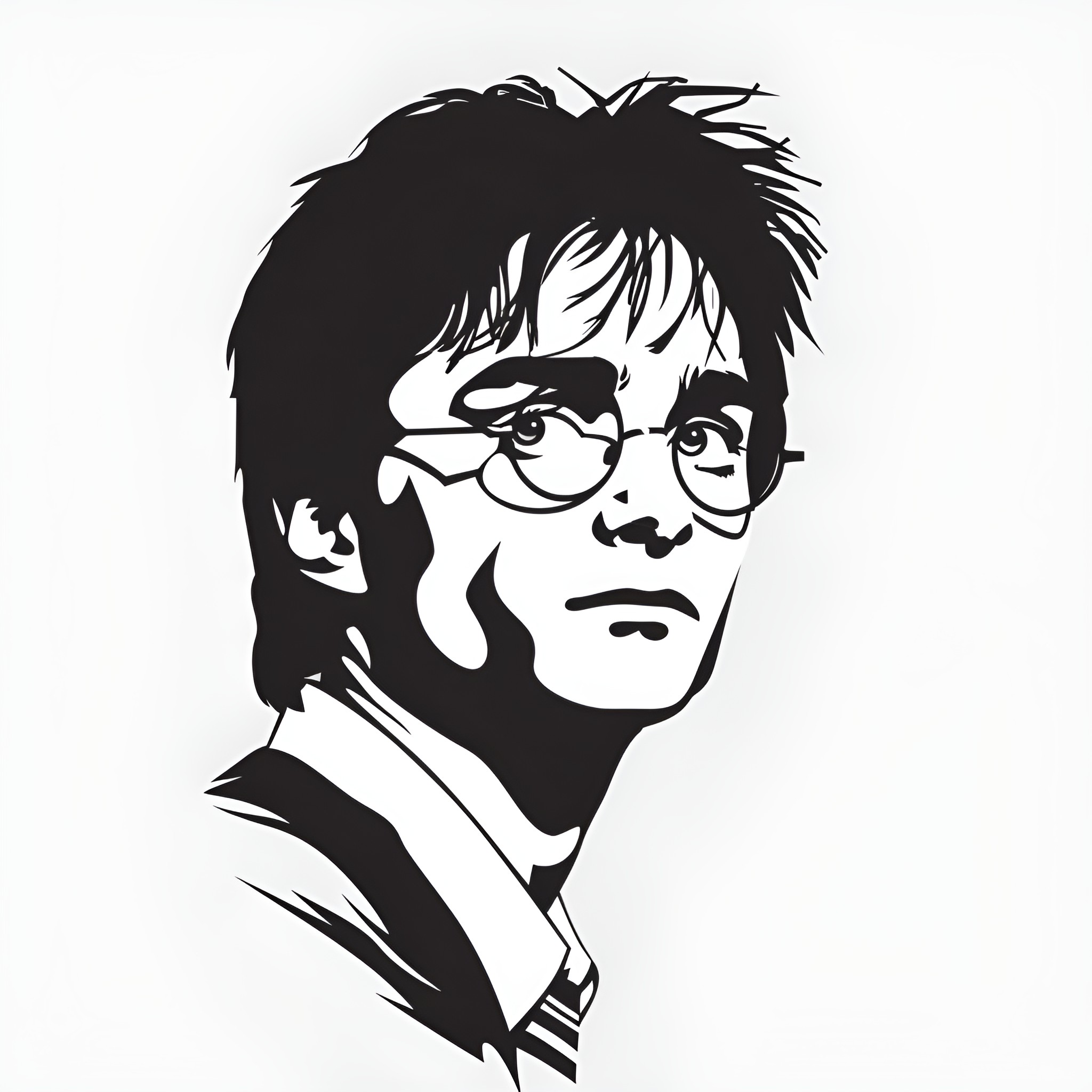 Harry Potter in a stern expression Drawing Idea (free black-and-white line drawing printable PDF for all, from beginners to advanced learners, including children, teens, adults, and seniors)