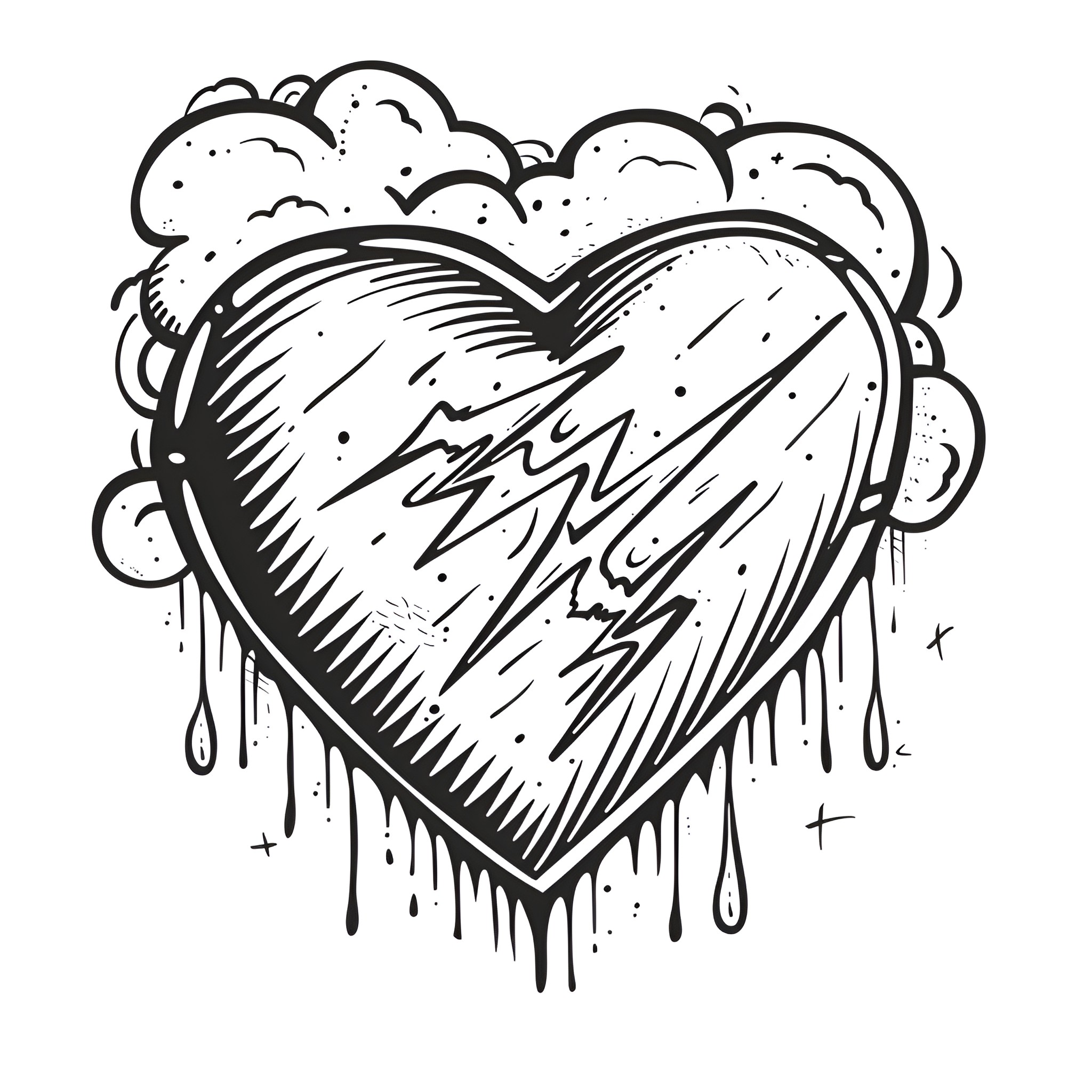 Heart Bursting with Emotion Drawing Idea (free black-and-white line drawing printable PDF for all, from beginners to advanced learners, including children, teens, adults, and seniors)
