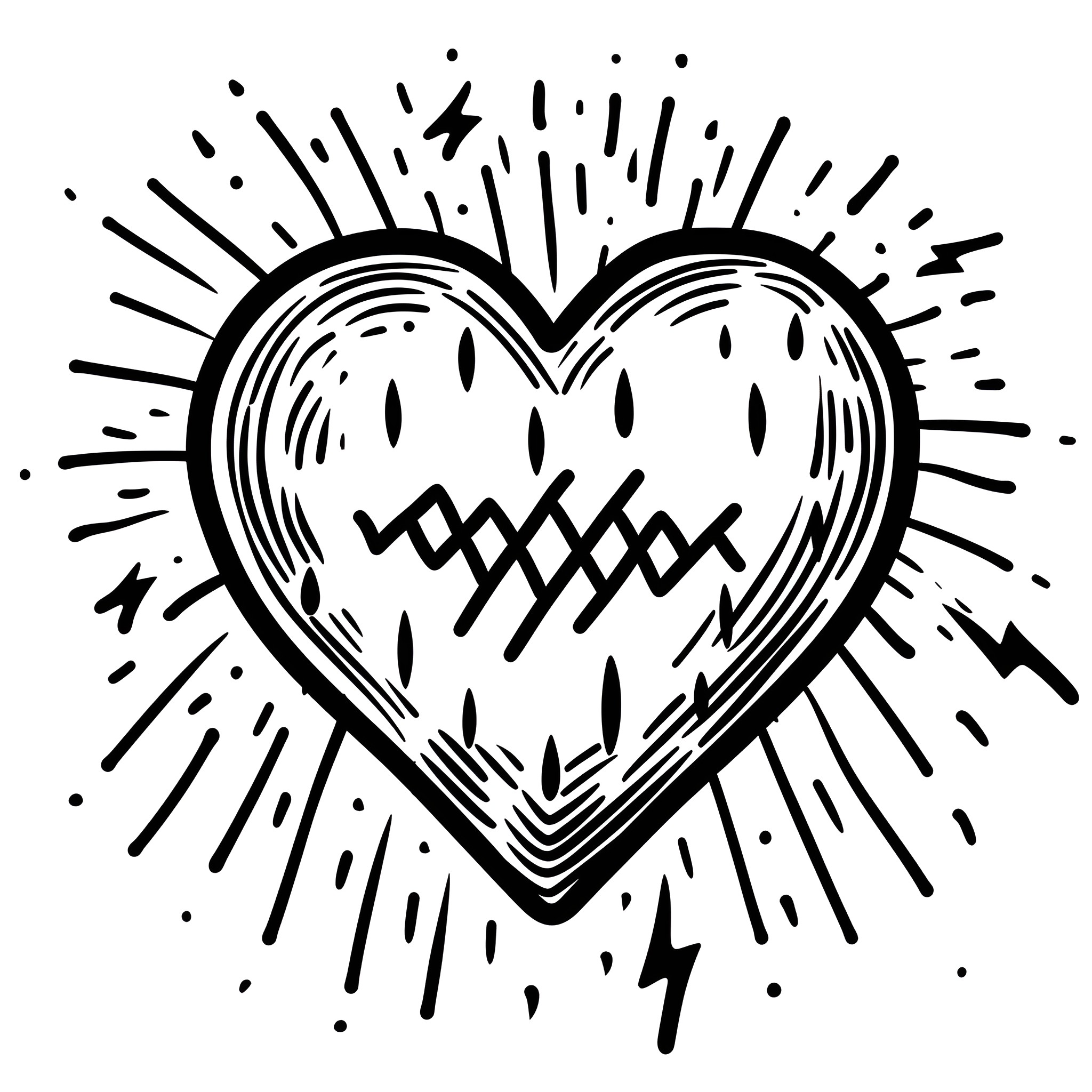 Heart-shaped abstract sketch Drawing Idea (free black-and-white line drawing printable PDF for all, from beginners to advanced learners, including children, teens, adults, and seniors)