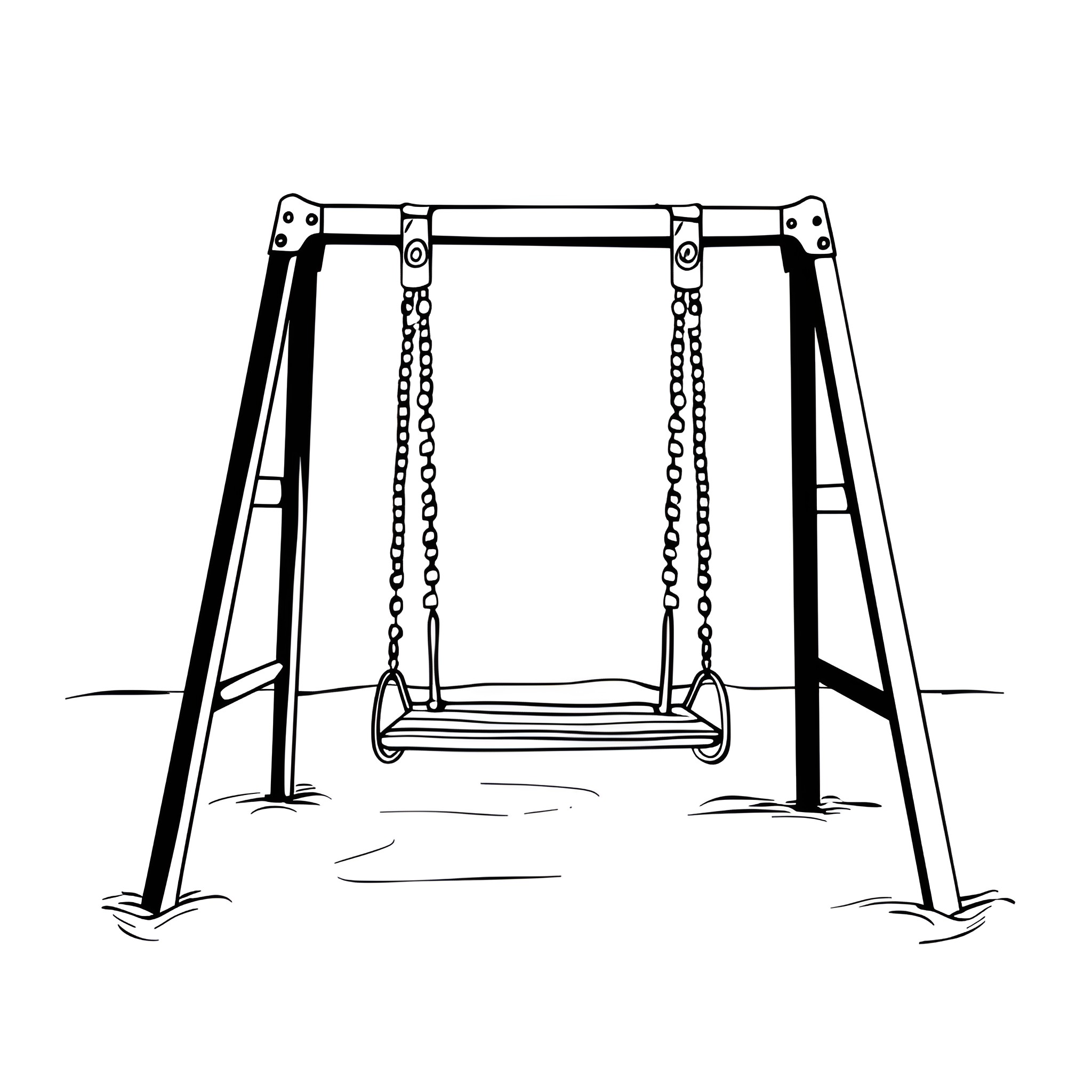 Sad child's swing set Drawing Idea (free black-and-white line drawing printable PDF for all, from beginners to advanced learners, including children, teens, adults, and seniors)