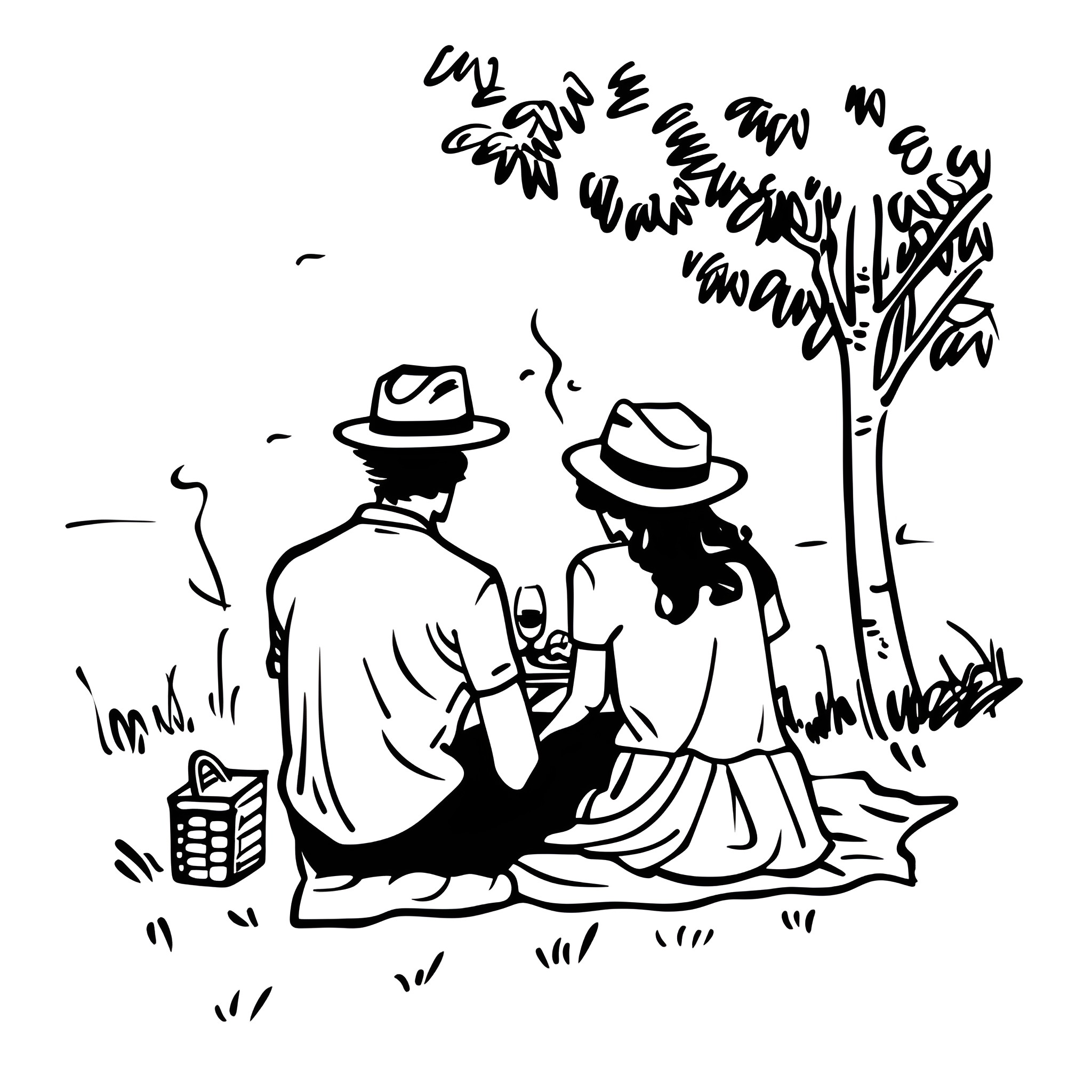 Love in the Garden Drawing Idea (free black-and-white line drawing printable PDF for all, from beginners to advanced learners, including children, teens, adults, and seniors)
