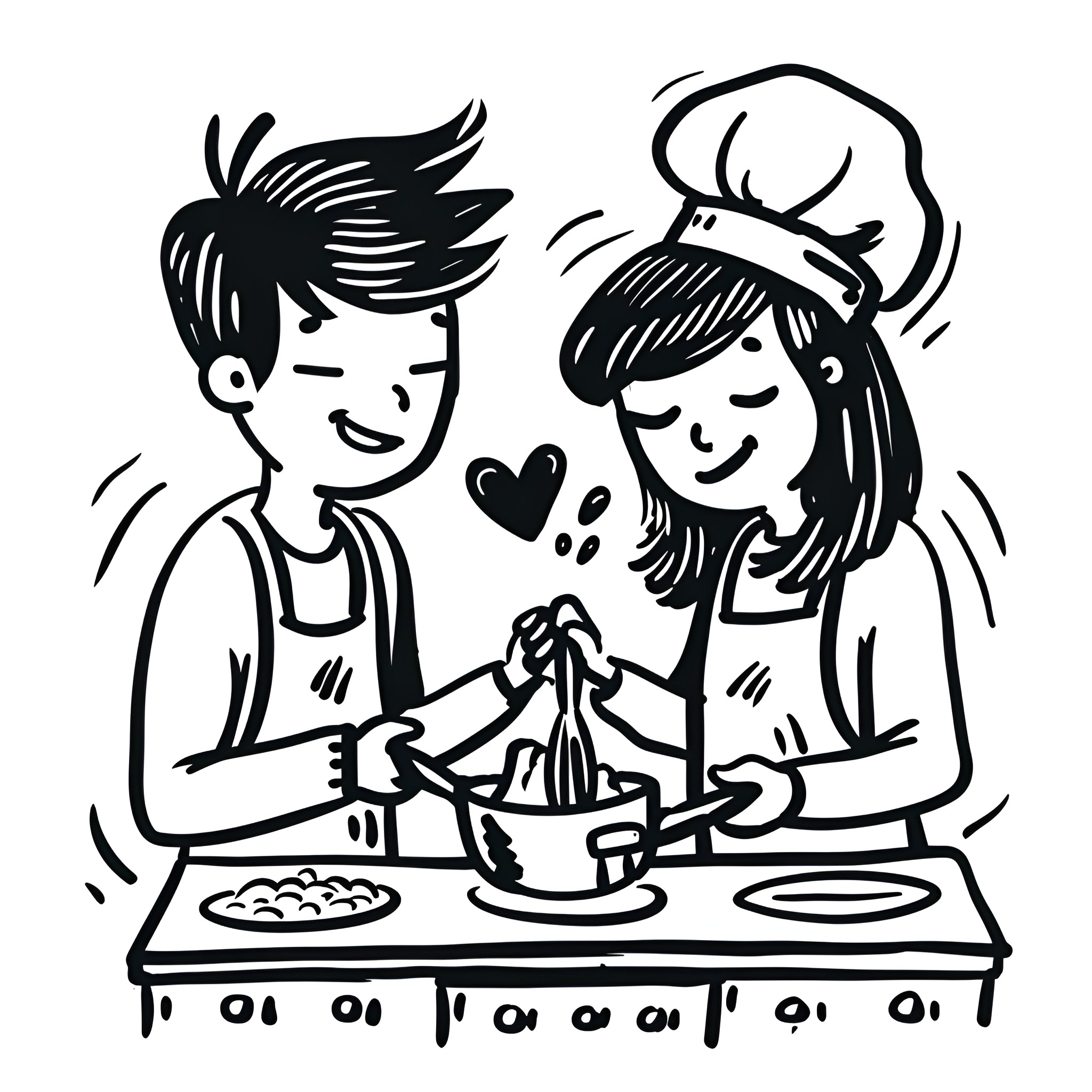 Love sharing meal together Drawing Idea (free black-and-white line drawing printable PDF for all, from beginners to advanced learners, including children, teens, adults, and seniors)