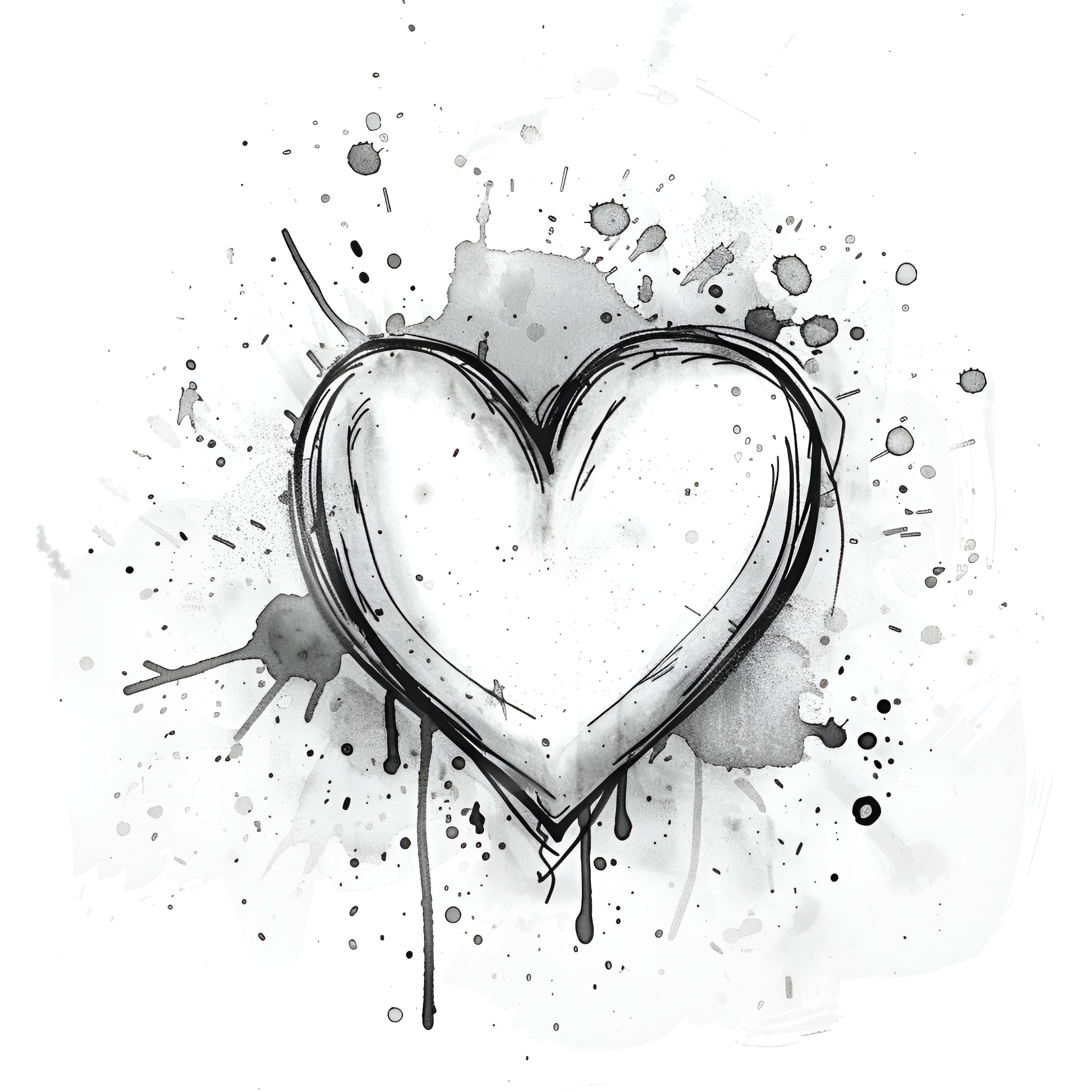 Heart Drawn with Expressive Strokes Drawing Idea (free black-and-white line drawing printable PDF for all, from beginners to advanced learners, including children, teens, adults, and seniors)