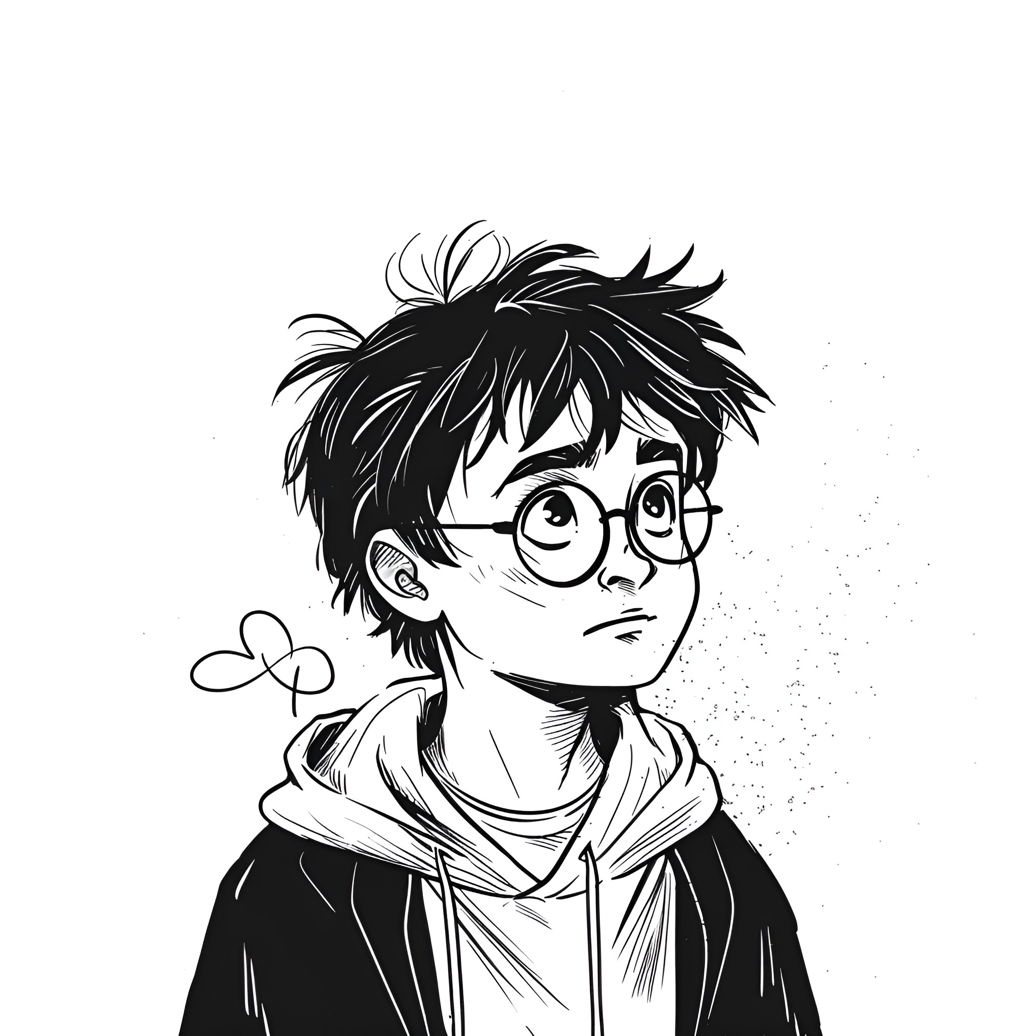 Harry Potter exploring the wizarding world Drawing Idea (free black-and-white line drawing printable PDF for all, from beginners to advanced learners, including children, teens, adults, and seniors)