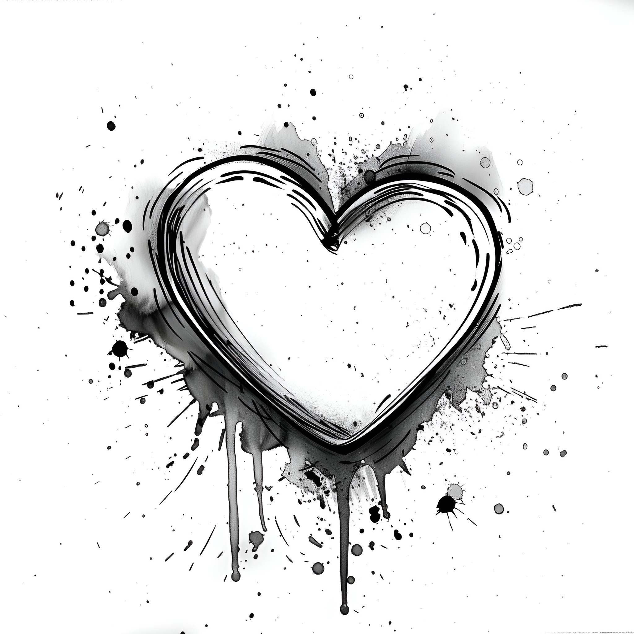 Heart drawn with expressive brushstrokes Drawing Idea (free black-and-white line drawing printable PDF for all, from beginners to advanced learners, including children, teens, adults, and seniors)
