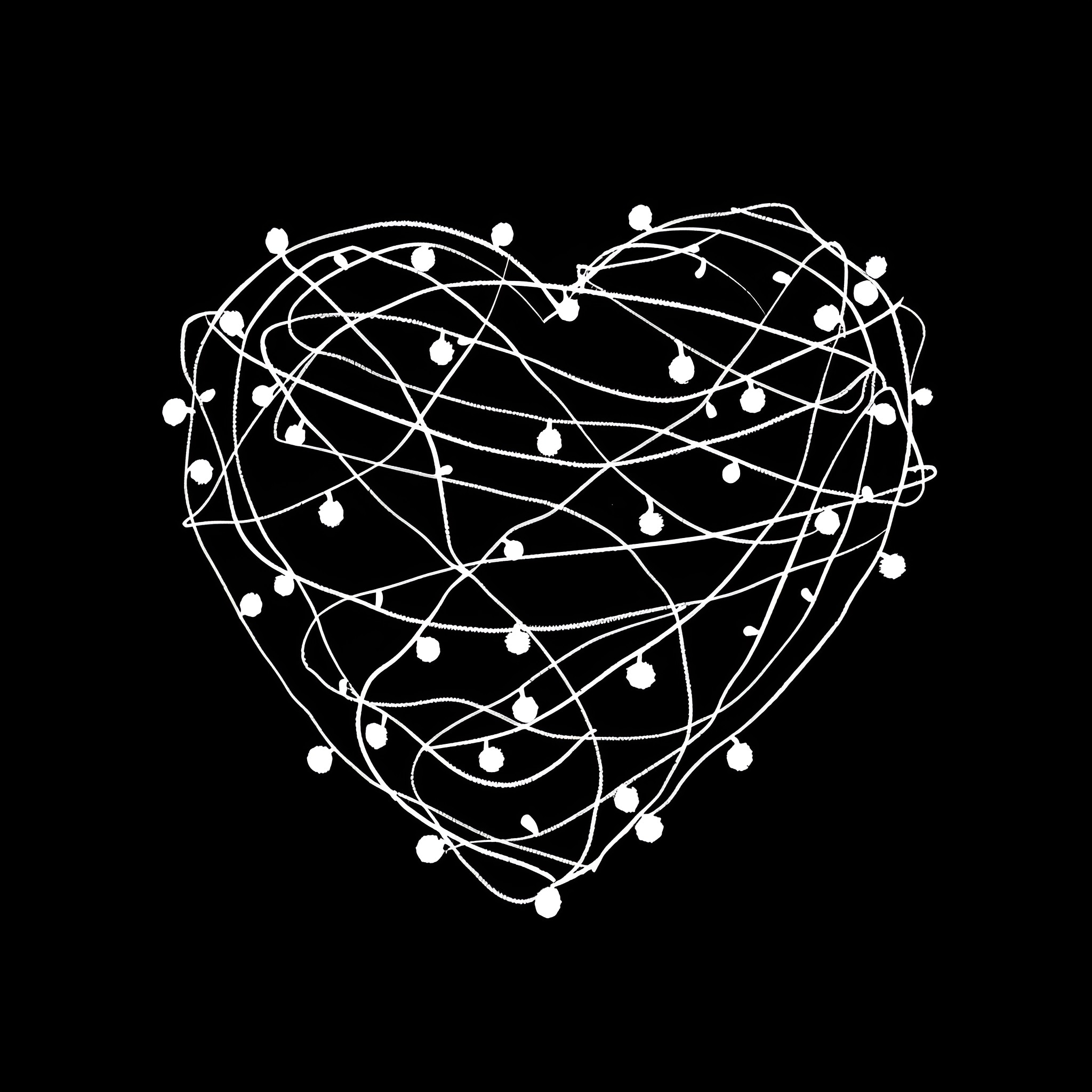 Heart Shaped Tangled Connections Drawing Idea (free black-and-white line drawing printable PDF for all, from beginners to advanced learners, including children, teens, adults, and seniors)