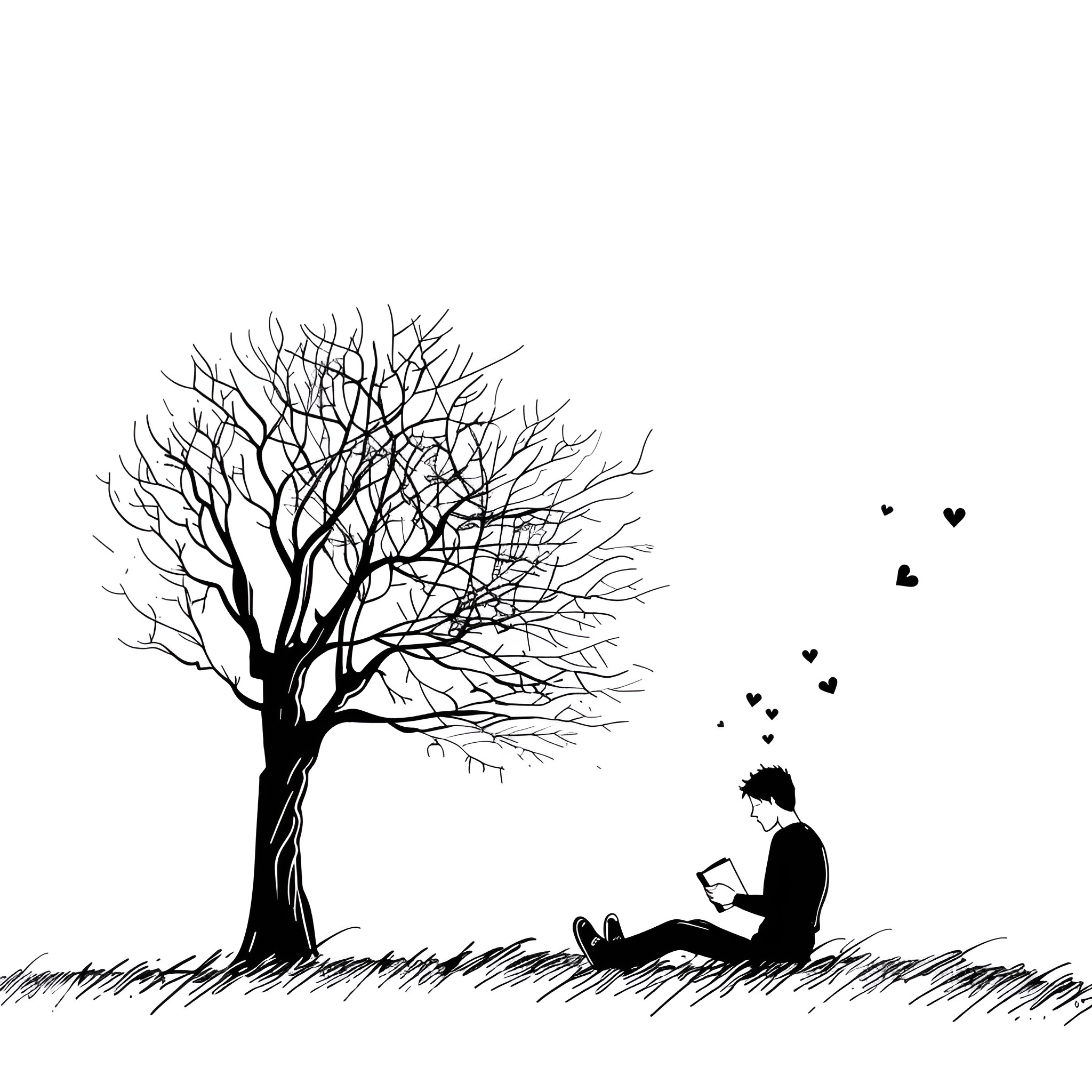 Love Blossoms in Solitude Drawing Idea (free black-and-white line drawing printable PDF for all, from beginners to advanced learners, including children, teens, adults, and seniors)