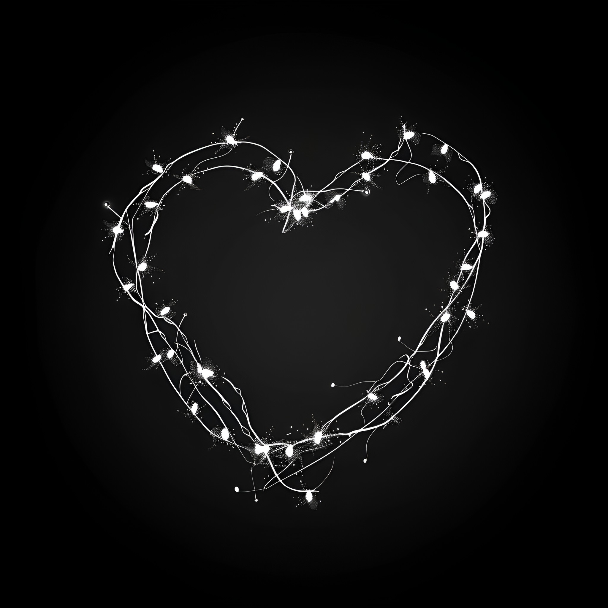 Heart Formed by Twinkling Lights Drawing Idea (free black-and-white line drawing printable PDF for all, from beginners to advanced learners, including children, teens, adults, and seniors)