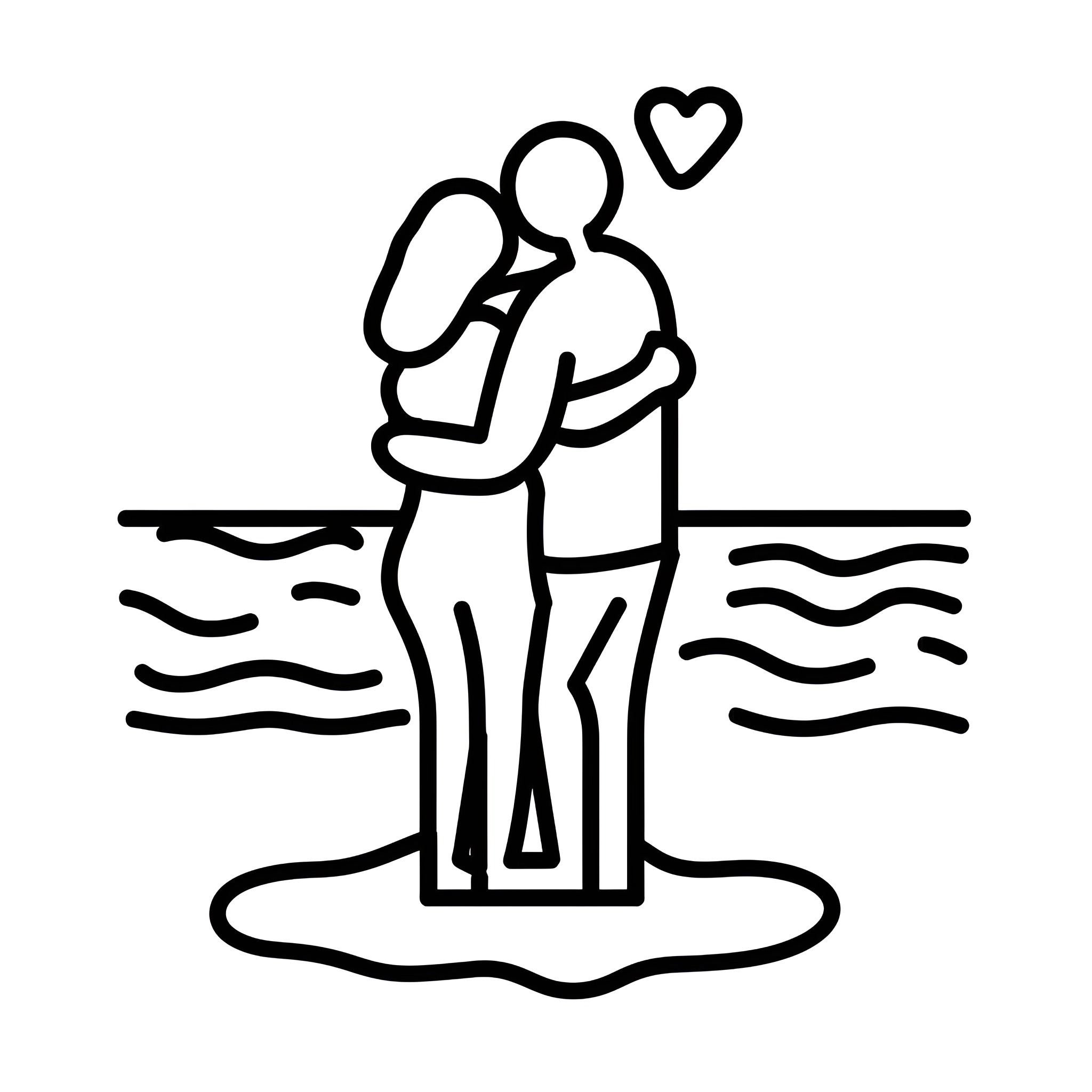Love embracing by the shore Drawing Idea (free black-and-white line drawing printable PDF for all, from beginners to advanced learners, including children, teens, adults, and seniors)
