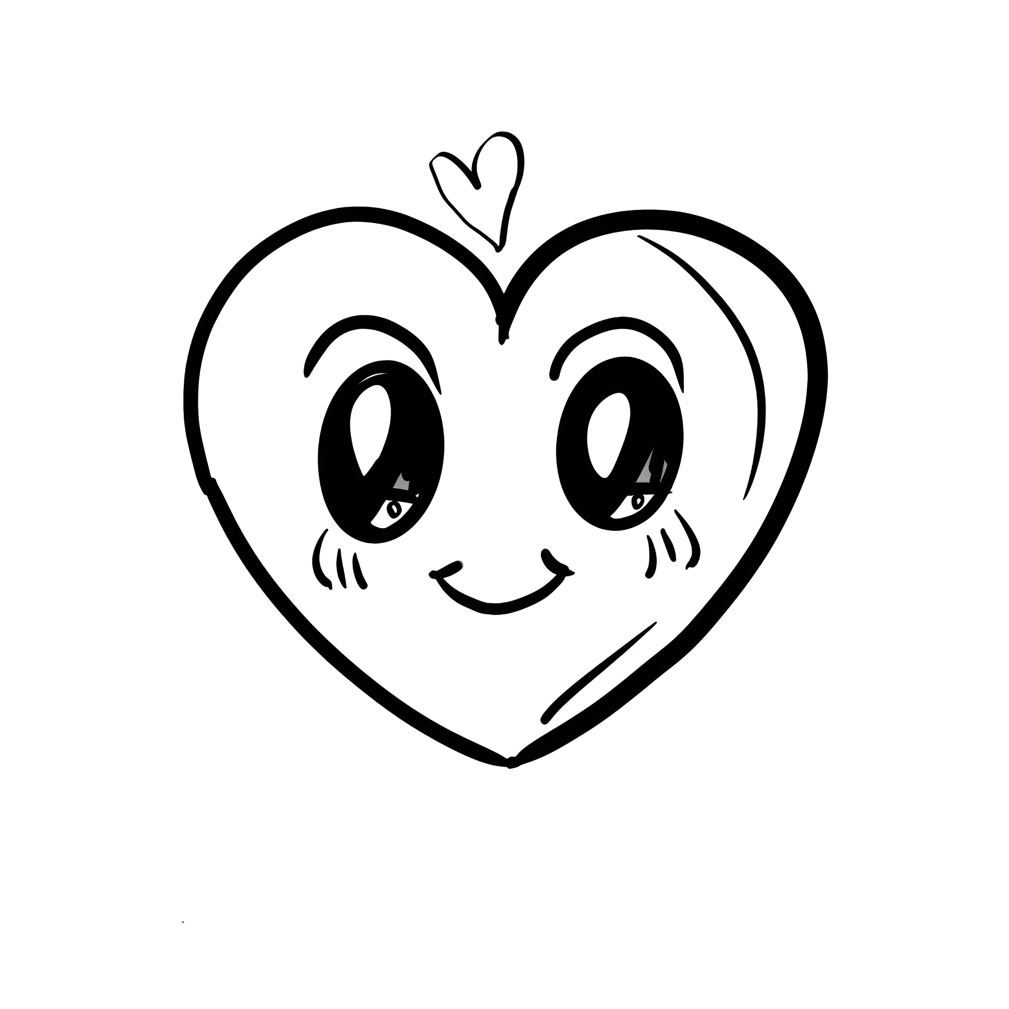 Heart-shaped character smiling joyfully Drawing Idea (free black-and-white line drawing printable PDF for all, from beginners to advanced learners, including children, teens, adults, and seniors)