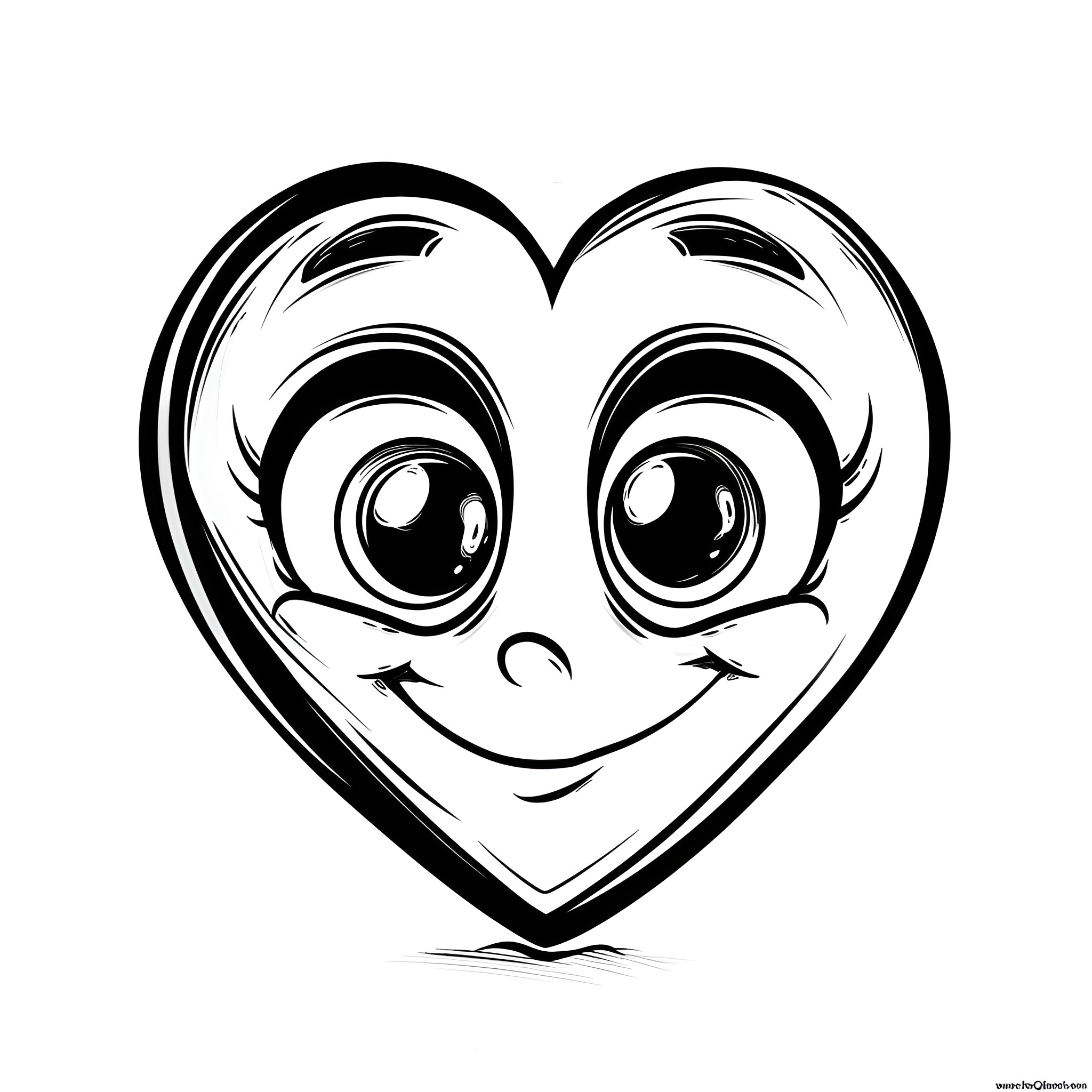 Heart Smiling with Joy Drawing Idea (free black-and-white line drawing printable PDF for all, from beginners to advanced learners, including children, teens, adults, and seniors)
