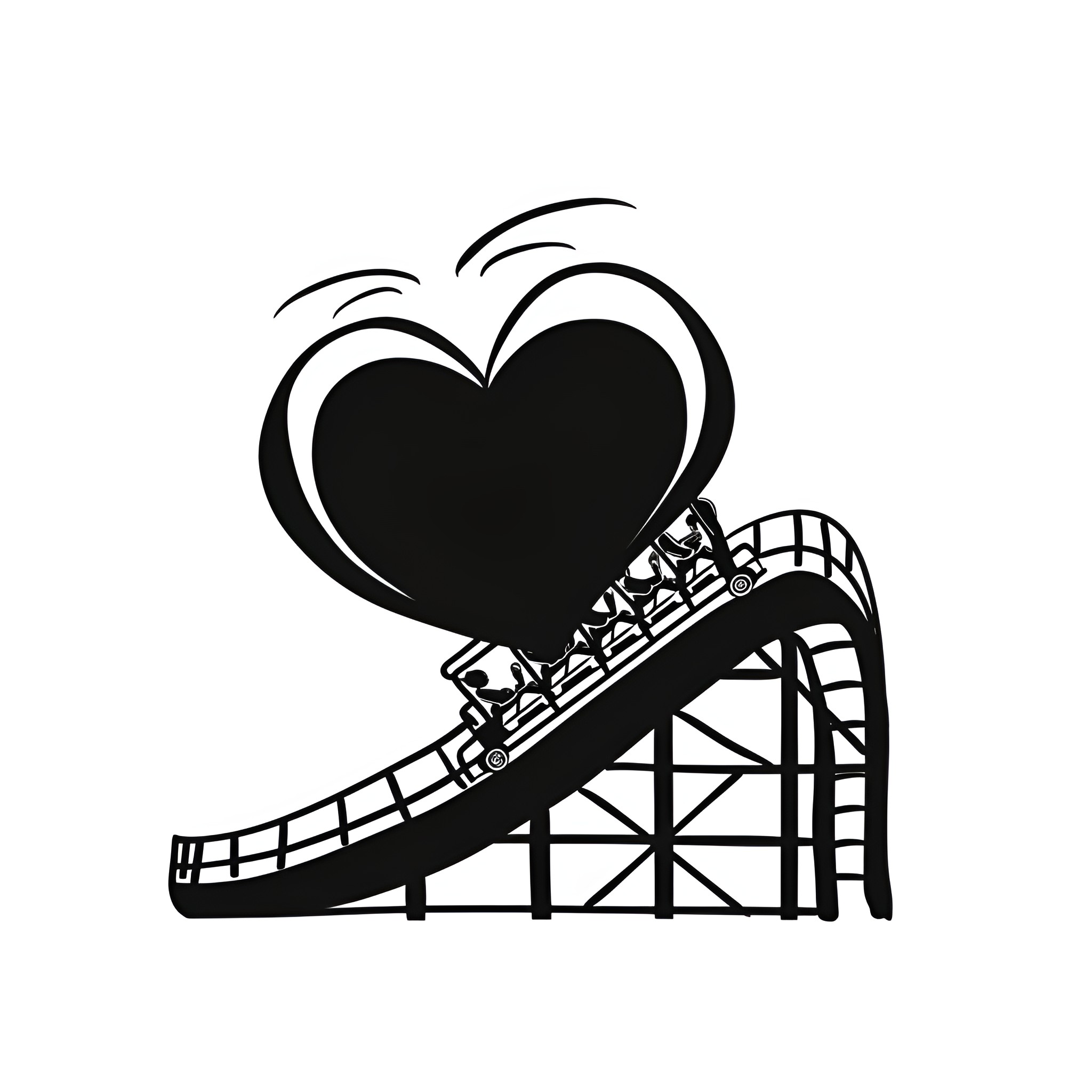 Heart-shaped Rollercoaster Adventure Drawing Idea (free black-and-white line drawing printable PDF for all, from beginners to advanced learners, including children, teens, adults, and seniors)