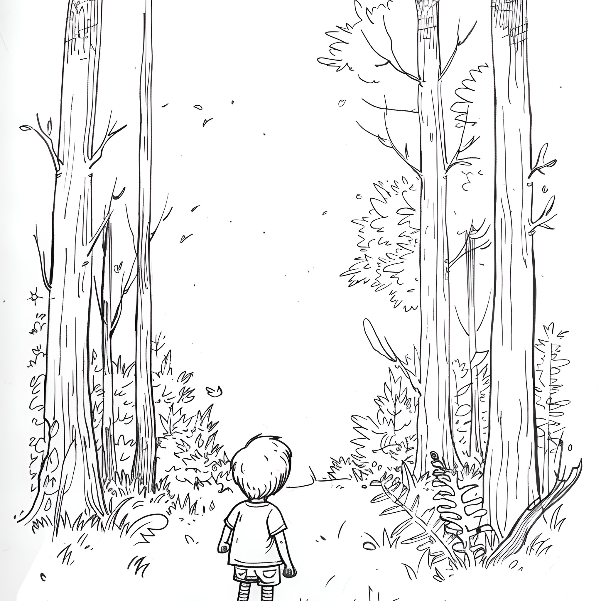 Love in the Peaceful Forest Drawing Idea (free black-and-white line drawing printable PDF for all, from beginners to advanced learners, including children, teens, adults, and seniors)