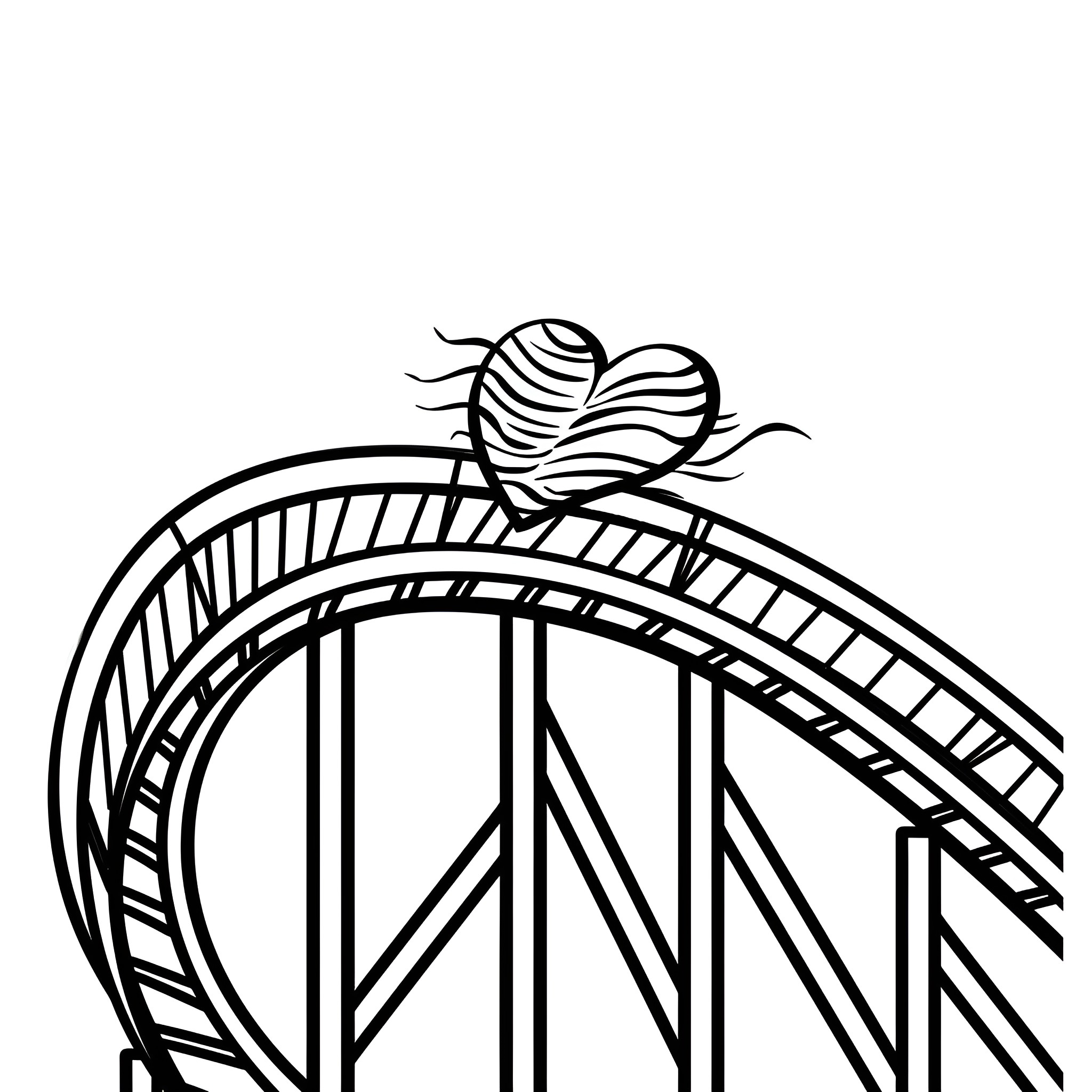Heart-shaped roller coaster adventure Drawing Idea (free black-and-white line drawing printable PDF for all, from beginners to advanced learners, including children, teens, adults, and seniors)