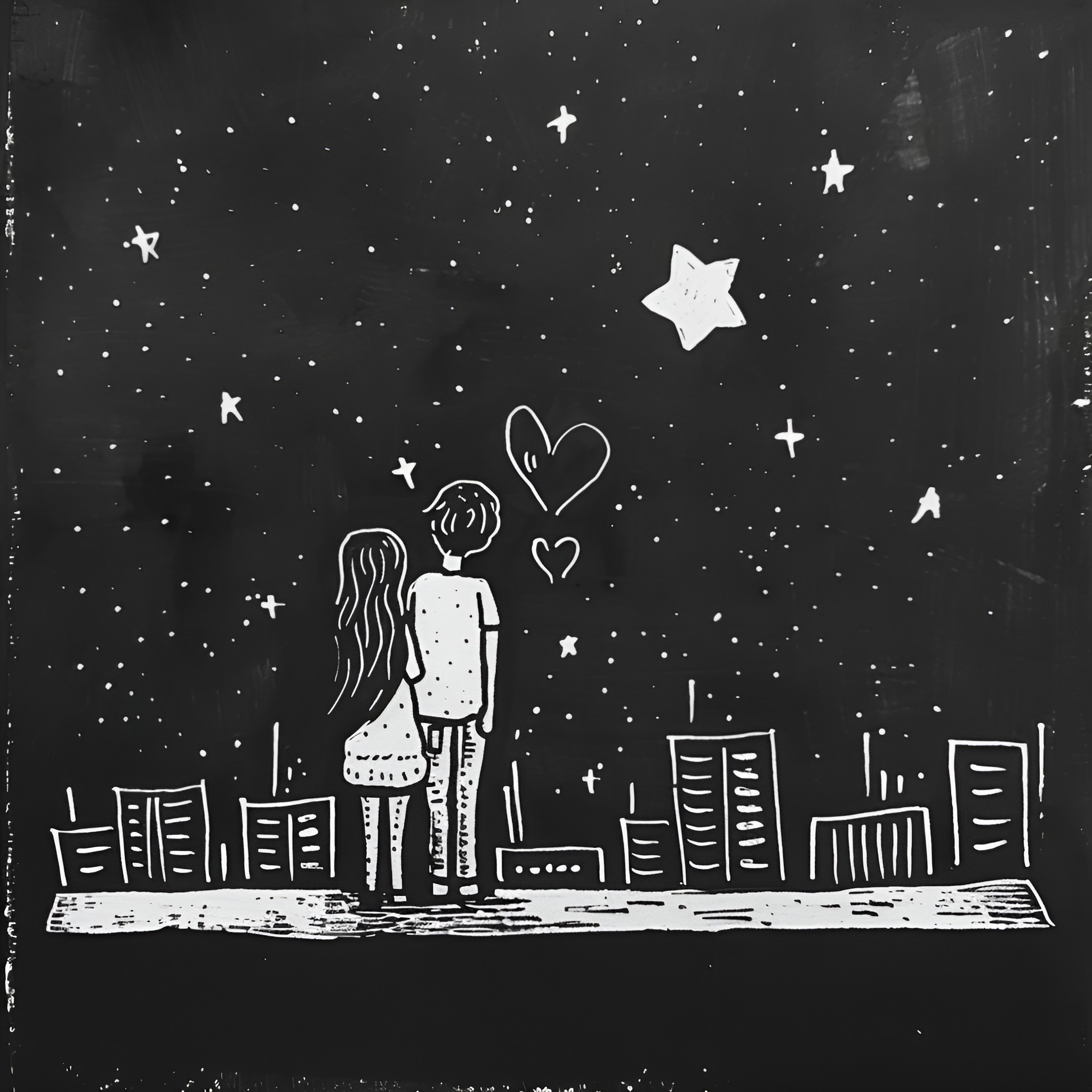 Love under the stars Drawing Idea (free black-and-white line drawing printable PDF for all, from beginners to advanced learners, including children, teens, adults, and seniors)