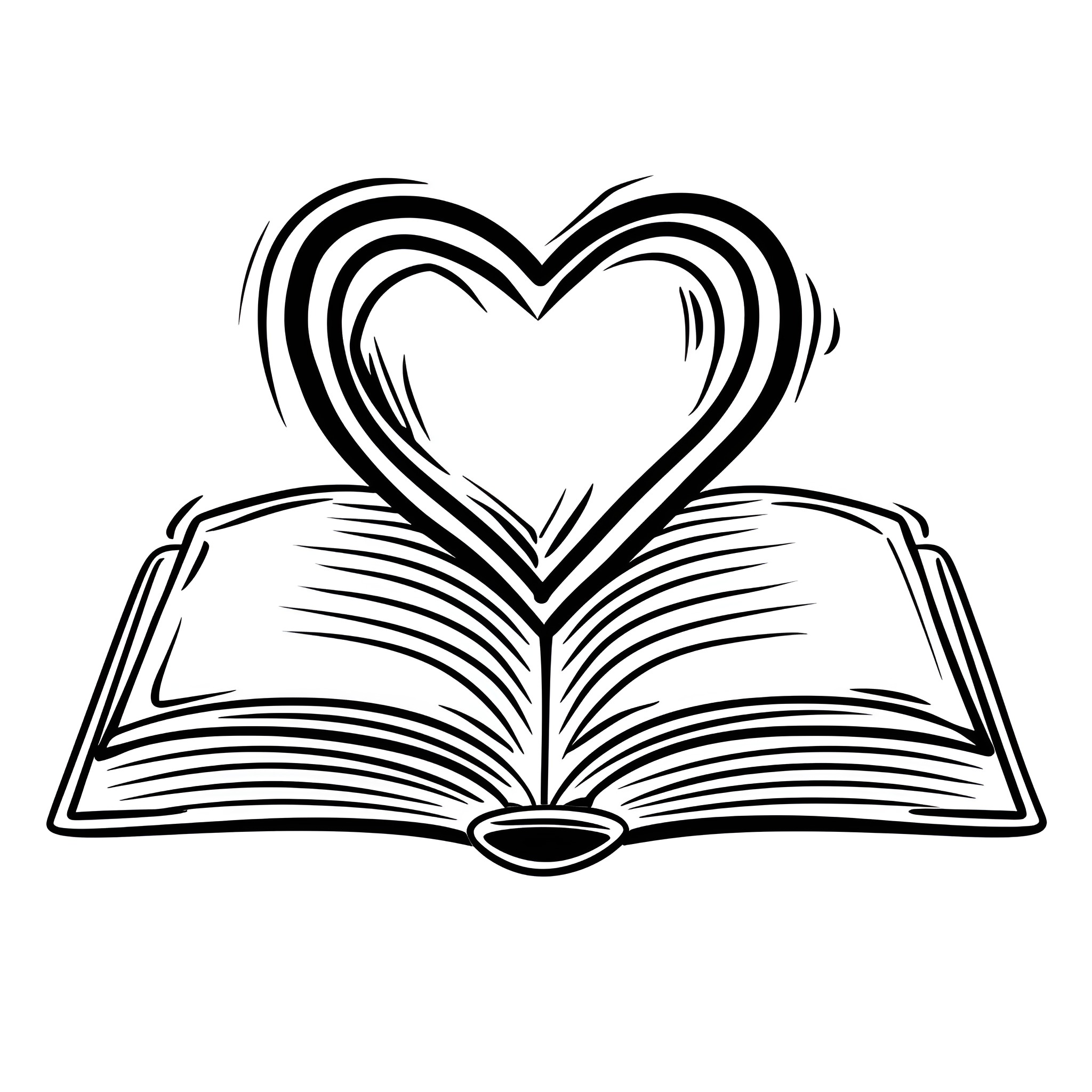 Heart-shaped book with abstract design Drawing Idea (free black-and-white line drawing printable PDF for all, from beginners to advanced learners, including children, teens, adults, and seniors)