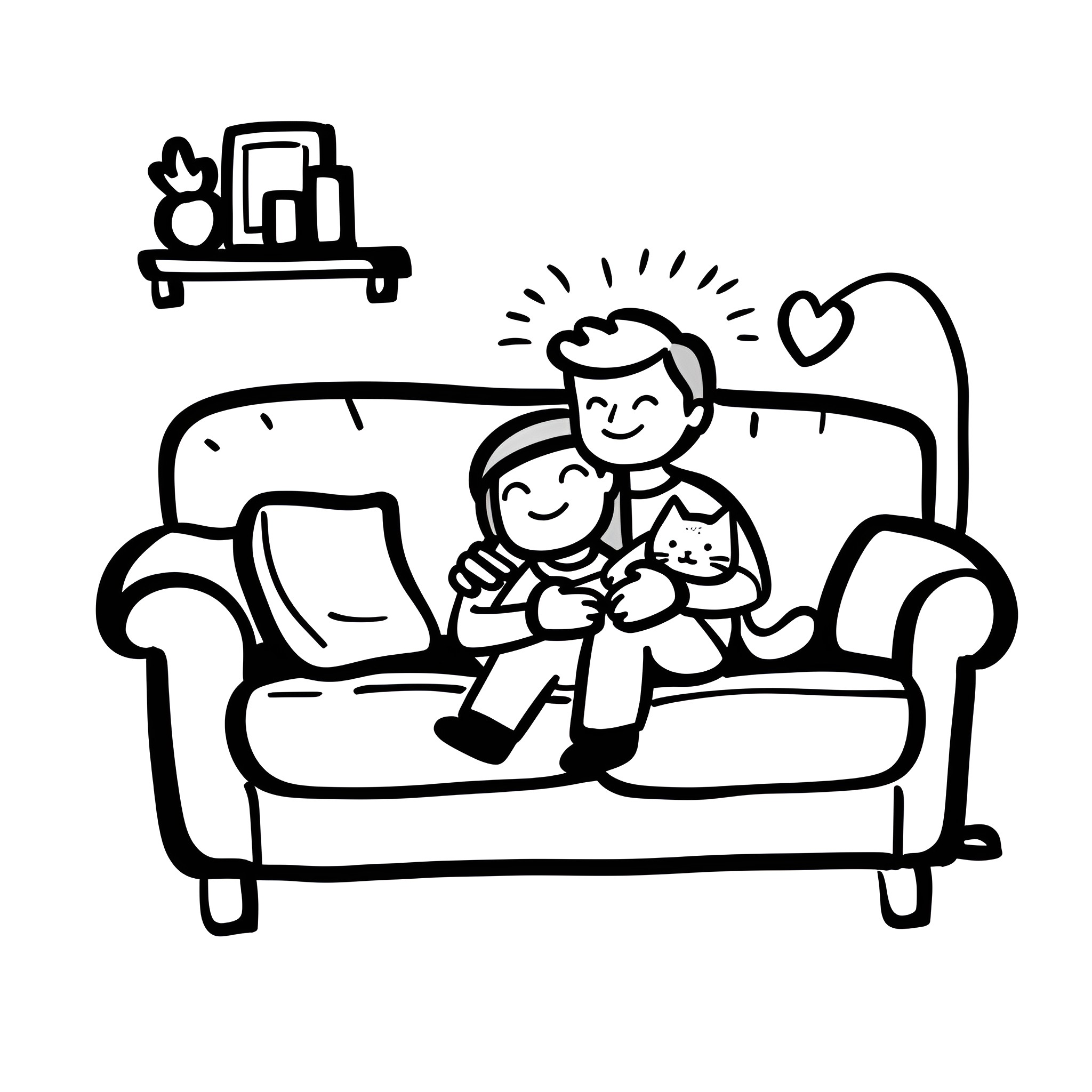 Love on the Sofa Drawing Idea (free black-and-white line drawing printable PDF for all, from beginners to advanced learners, including children, teens, adults, and seniors)