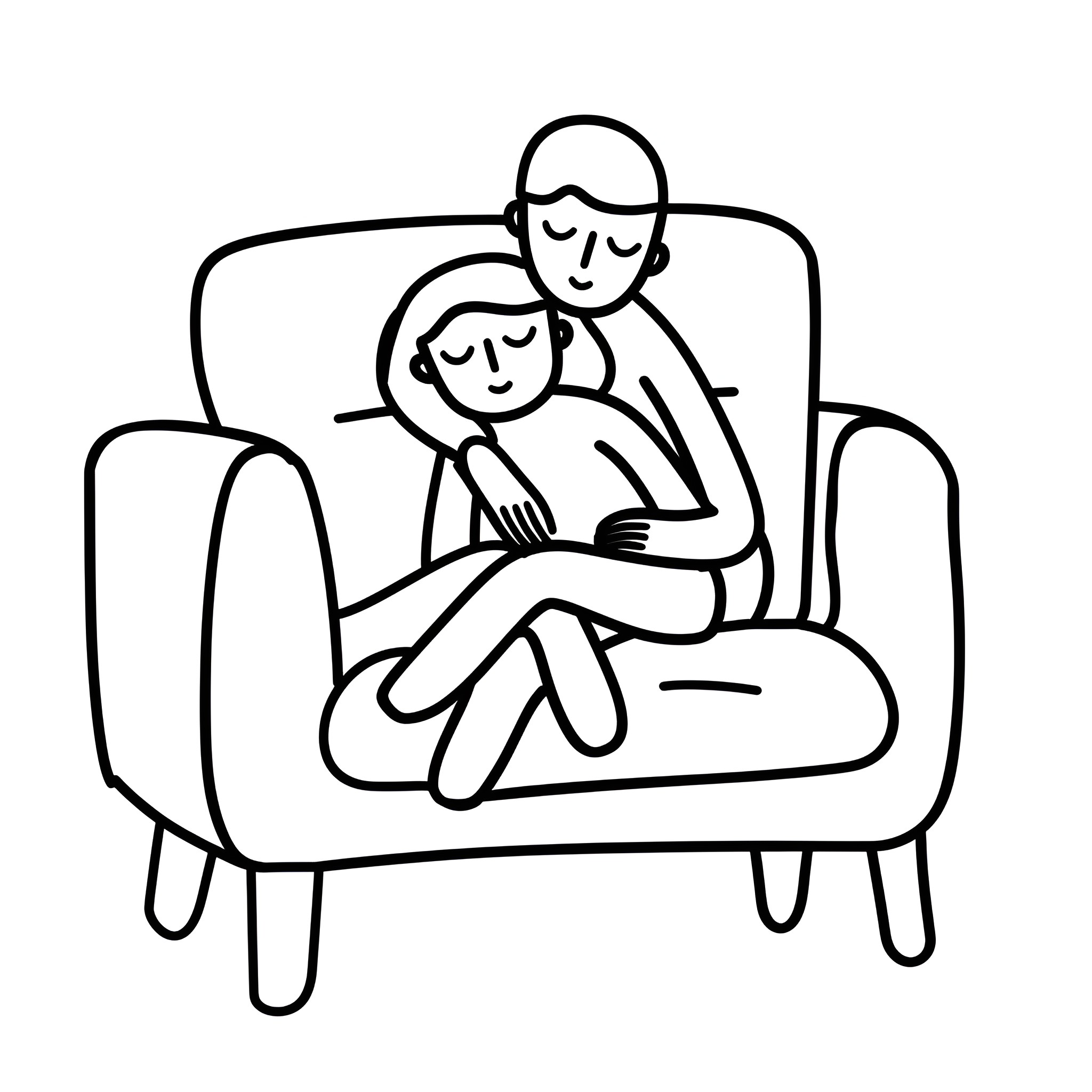 Love embracing on sofa Drawing Idea (free black-and-white line drawing printable PDF for all, from beginners to advanced learners, including children, teens, adults, and seniors)