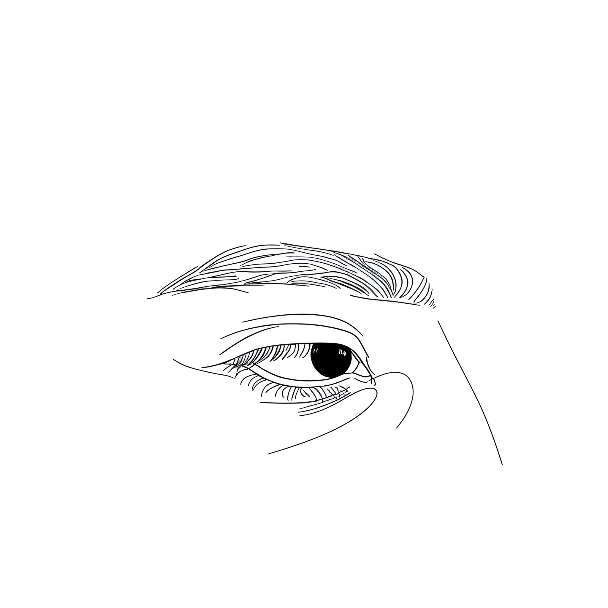 Eyes in contemplation Drawing Idea (free black-and-white line drawing printable PDF for all, from beginners to advanced learners, including children, teens, adults, and seniors)