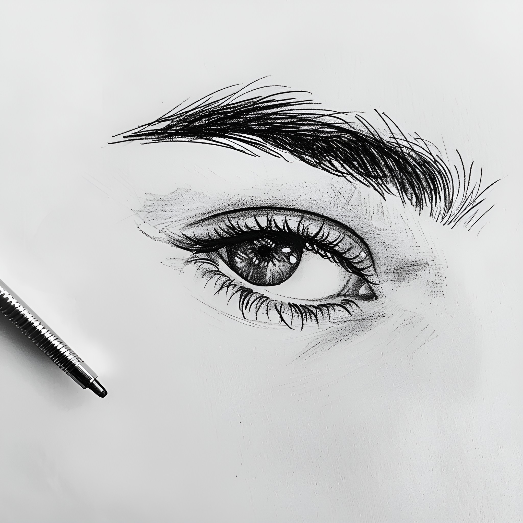 Eyes focused with intense expression Drawing Idea (free black-and-white line drawing printable PDF for all, from beginners to advanced learners, including children, teens, adults, and seniors)