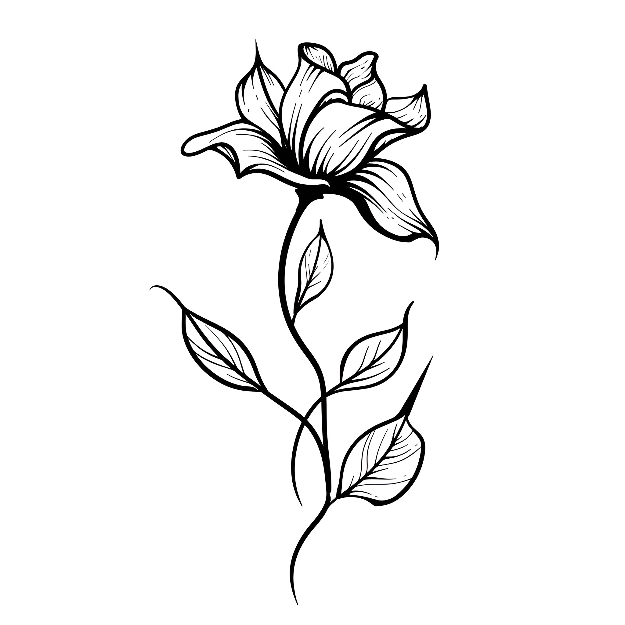 Tattoo Sketch of Detailed Floral Design Drawing Idea (free black-and-white line drawing printable PDF for all, from beginners to advanced learners, including children, teens, adults, and seniors)