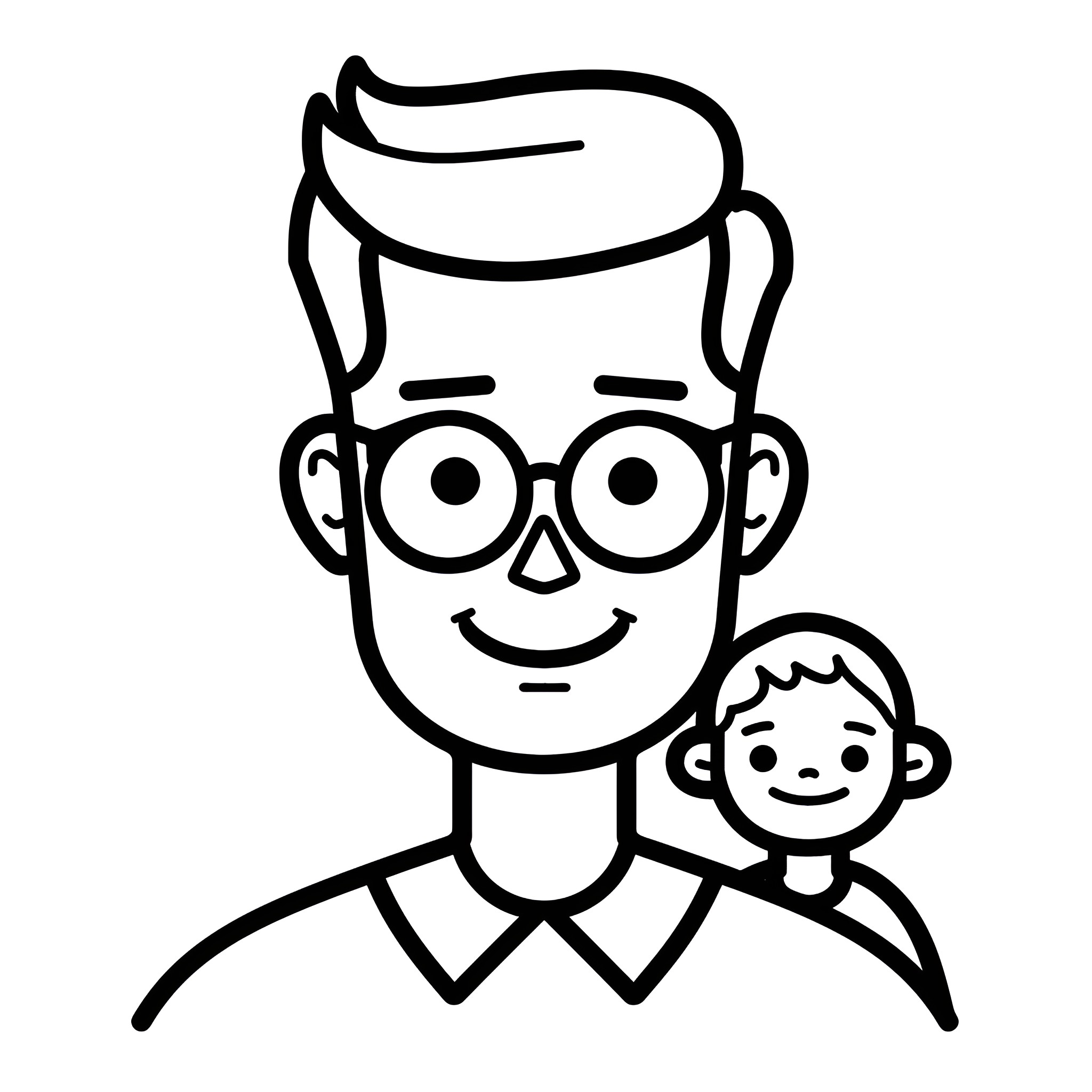 Father's Day with smiling dad and child Drawing Idea (free black-and-white line drawing printable PDF for all, from beginners to advanced learners, including children, teens, adults, and seniors)