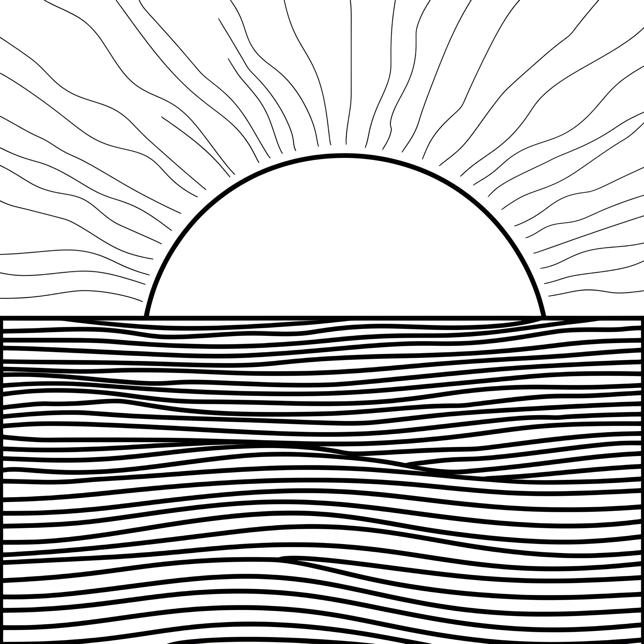 Background abstract sunset over striped horizon Drawing Idea (free black-and-white line drawing printable PDF for all, from beginners to advanced learners, including children, teens, adults, and seniors)