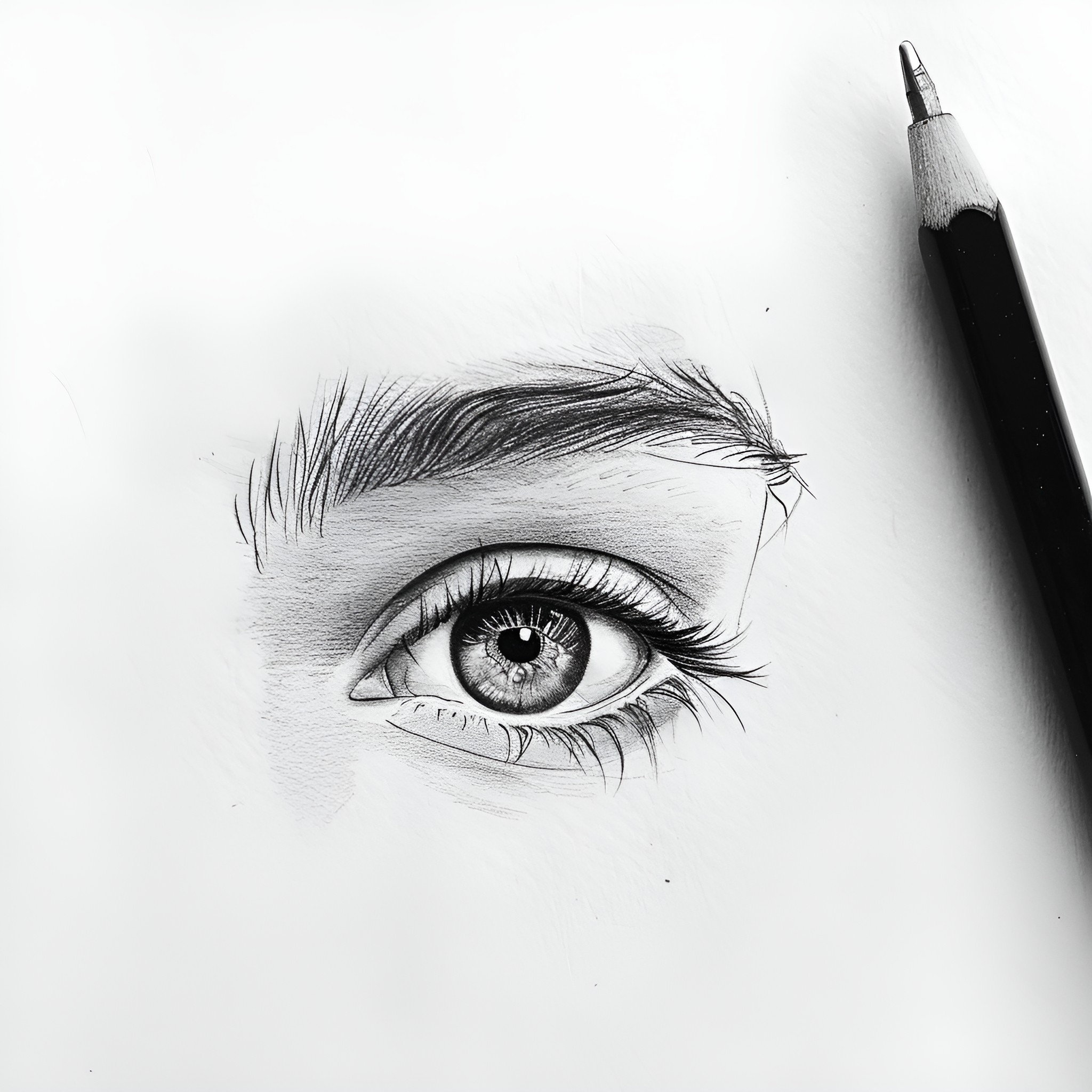 Eyes gazing thoughtfully in sketch Drawing Idea (free black-and-white line drawing printable PDF for all, from beginners to advanced learners, including children, teens, adults, and seniors)