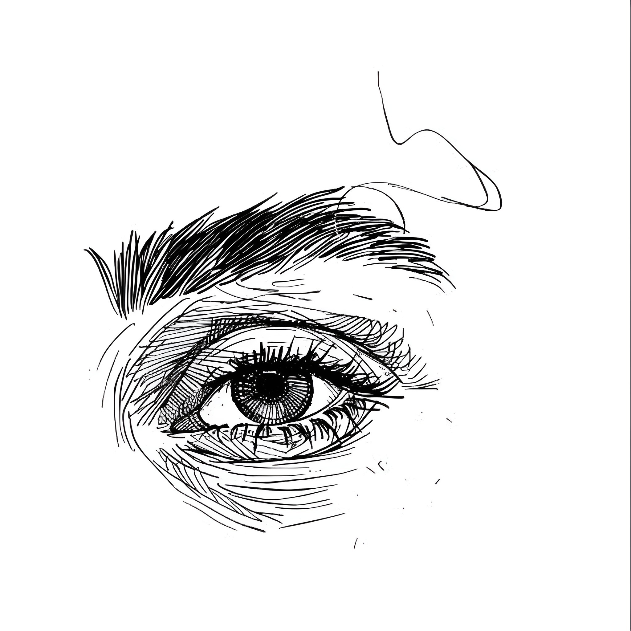 Eyes mirroring inward reflection Drawing Idea (free black-and-white line drawing printable PDF for all, from beginners to advanced learners, including children, teens, adults, and seniors)