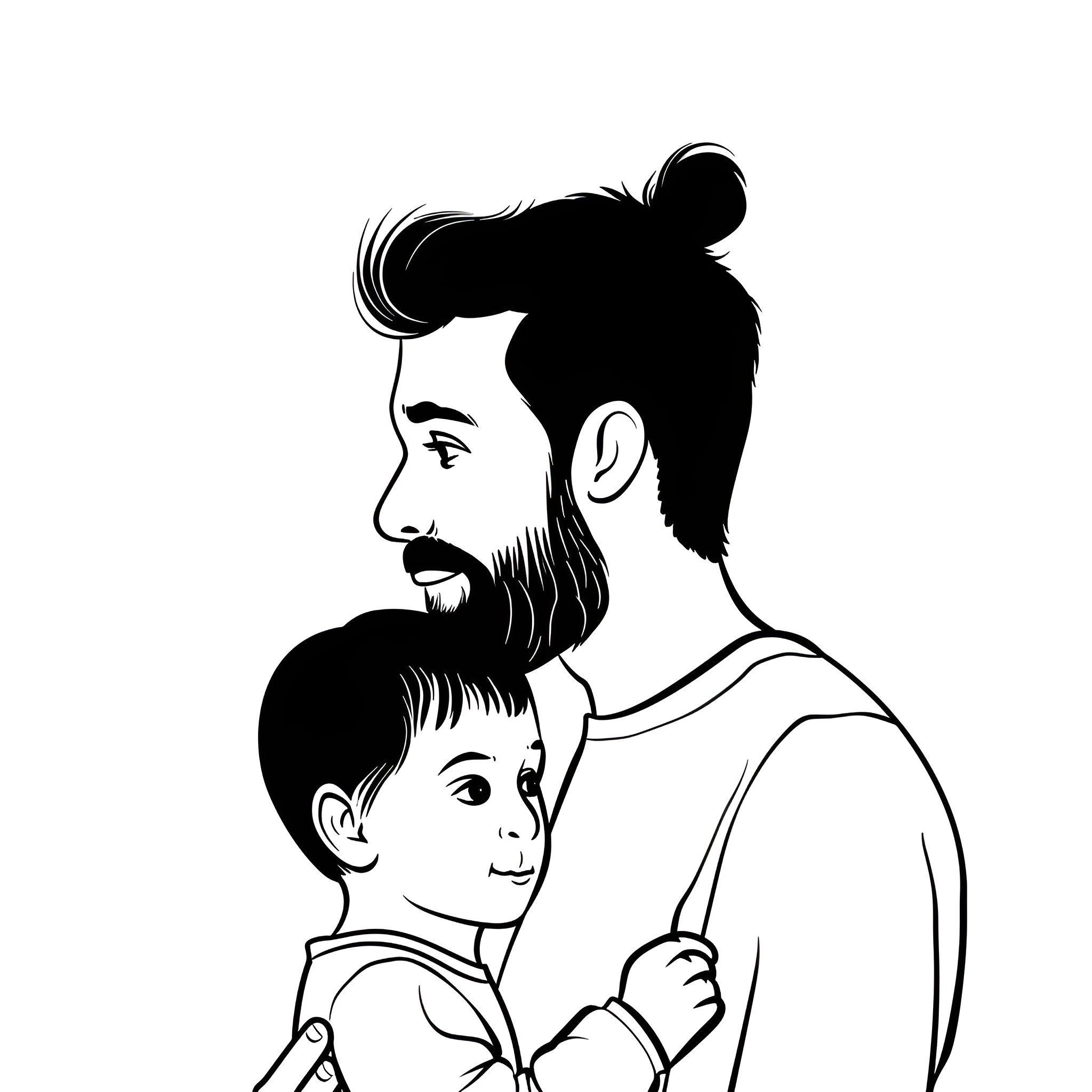 Father's Day bonding moment Drawing Idea (free black-and-white line drawing printable PDF for all, from beginners to advanced learners, including children, teens, adults, and seniors)