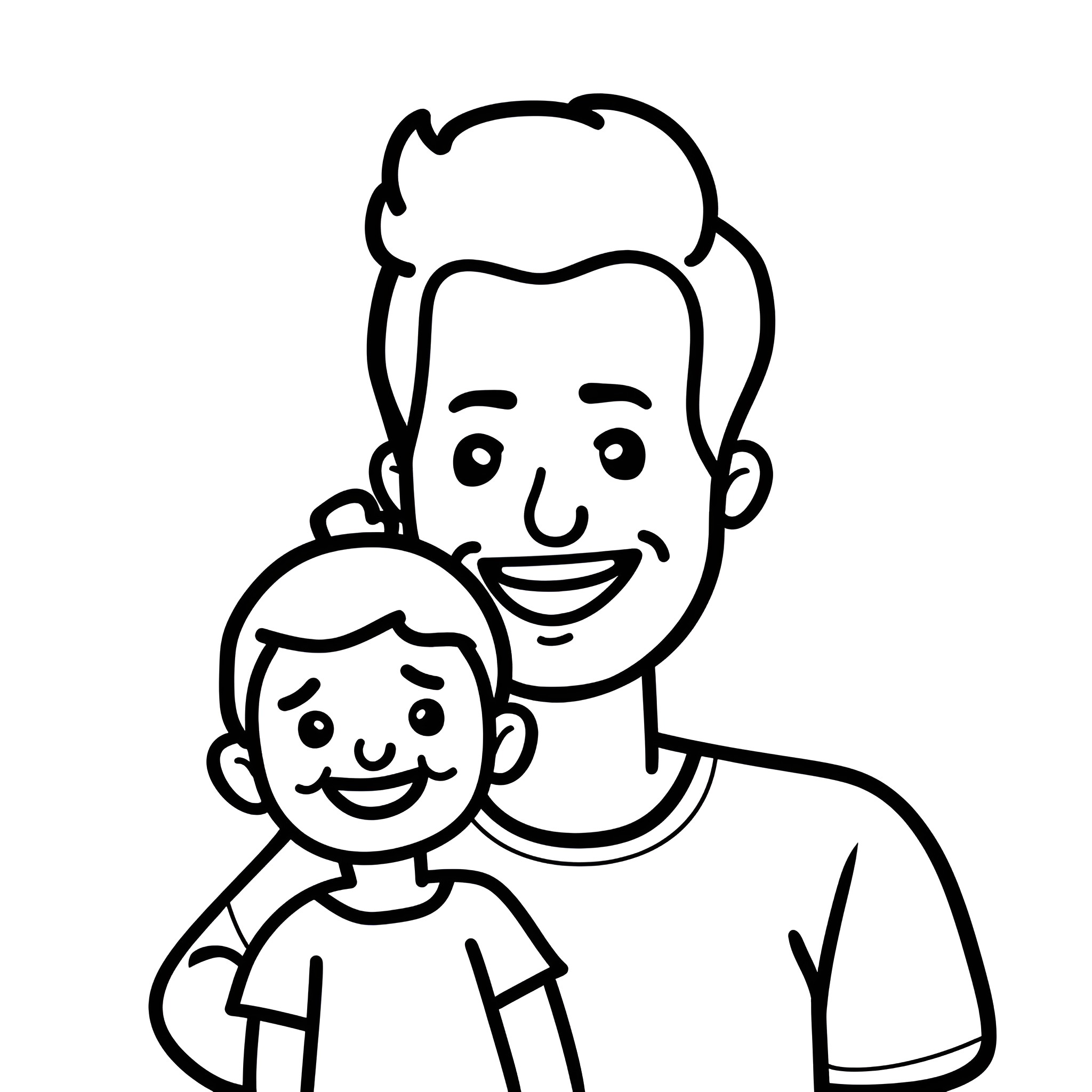 Father's Day with a happy father and son Drawing Idea (free black-and-white line drawing printable PDF for all, from beginners to advanced learners, including children, teens, adults, and seniors)