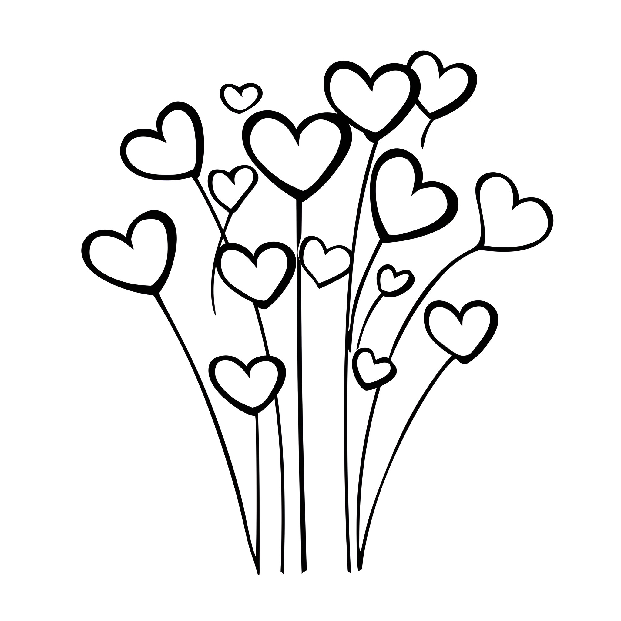 Valentine's Day hearts bouquet Drawing Idea (free black-and-white line drawing printable PDF for all, from beginners to advanced learners, including children, teens, adults, and seniors)