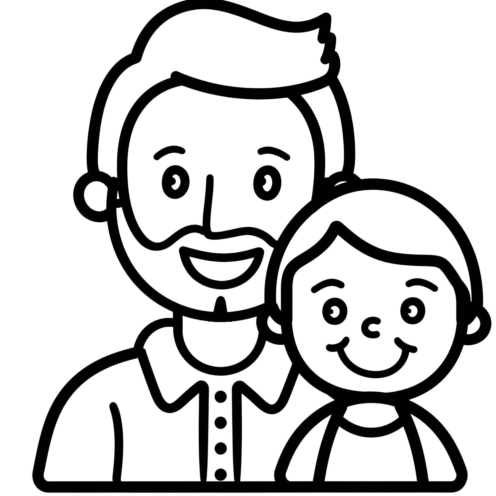 Father's Day with child in joyful portrait Drawing Idea (free black-and-white line drawing printable PDF for all, from beginners to advanced learners, including children, teens, adults, and seniors)