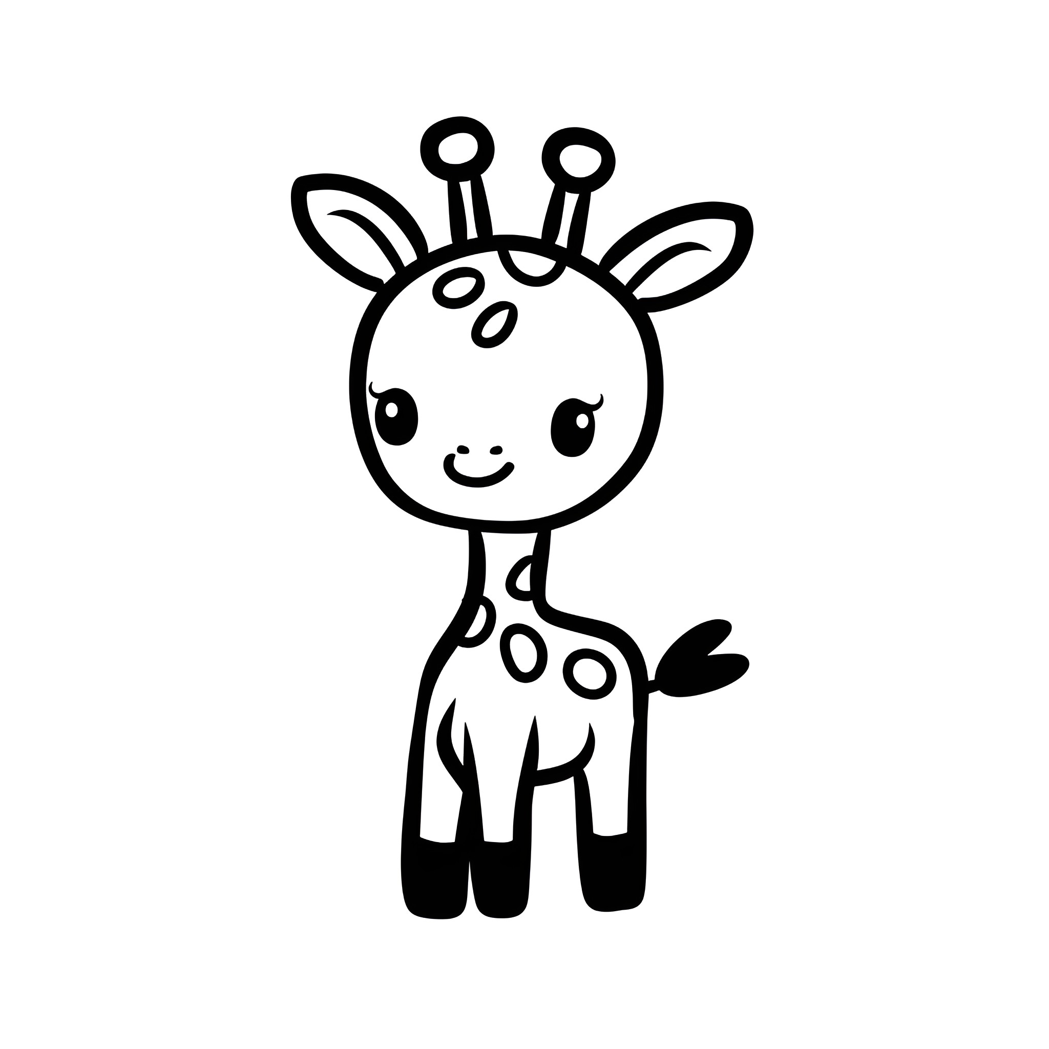 Fun Cute Cartoon Giraffe Drawing Idea (free black-and-white line drawing printable PDF for all, from beginners to advanced learners, including children, teens, adults, and seniors)
