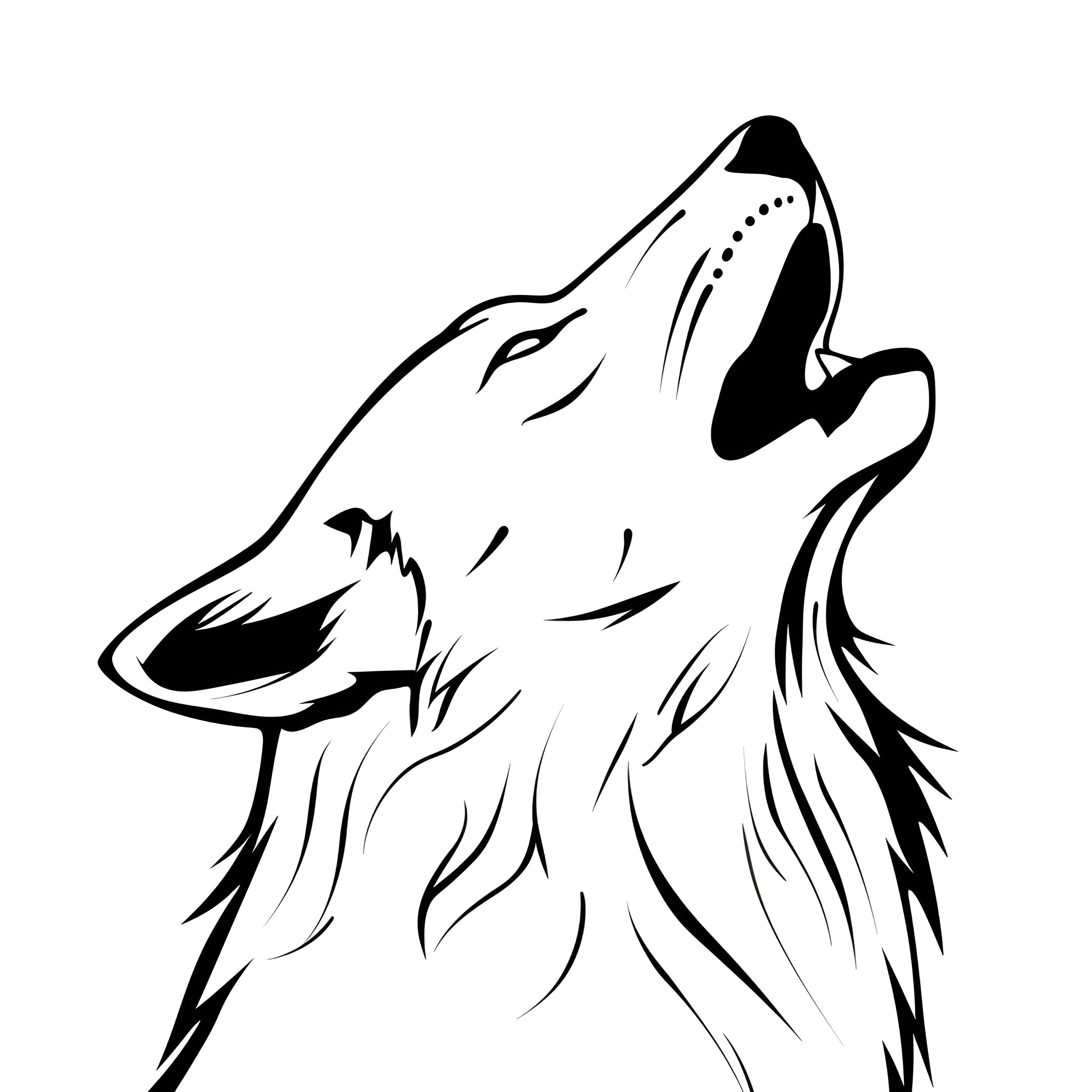 Tattoo Sketch of Howling Wolf Drawing Idea (free black-and-white line drawing printable PDF for all, from beginners to advanced learners, including children, teens, adults, and seniors)
