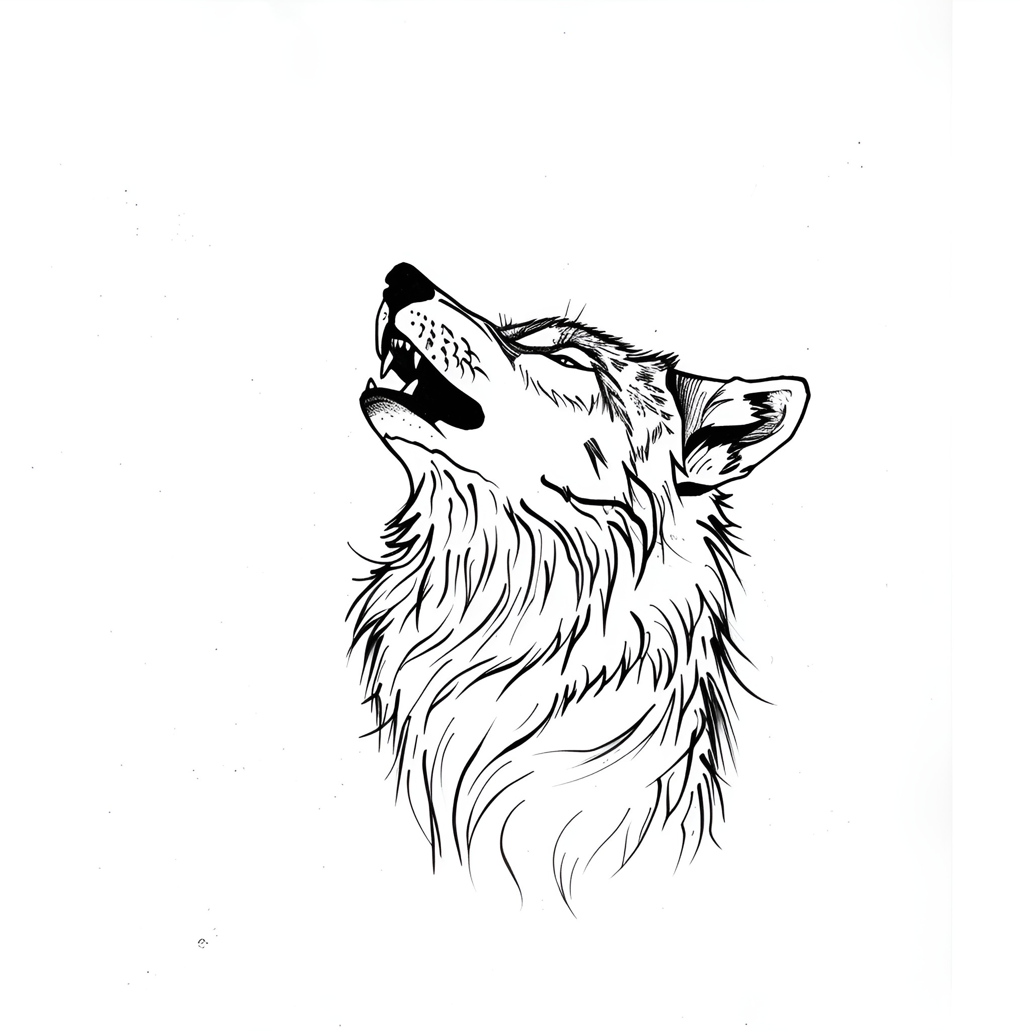 Tattoo Sketch of Howling Wolf Drawing Idea (free black-and-white line drawing printable PDF for all, from beginners to advanced learners, including children, teens, adults, and seniors)
