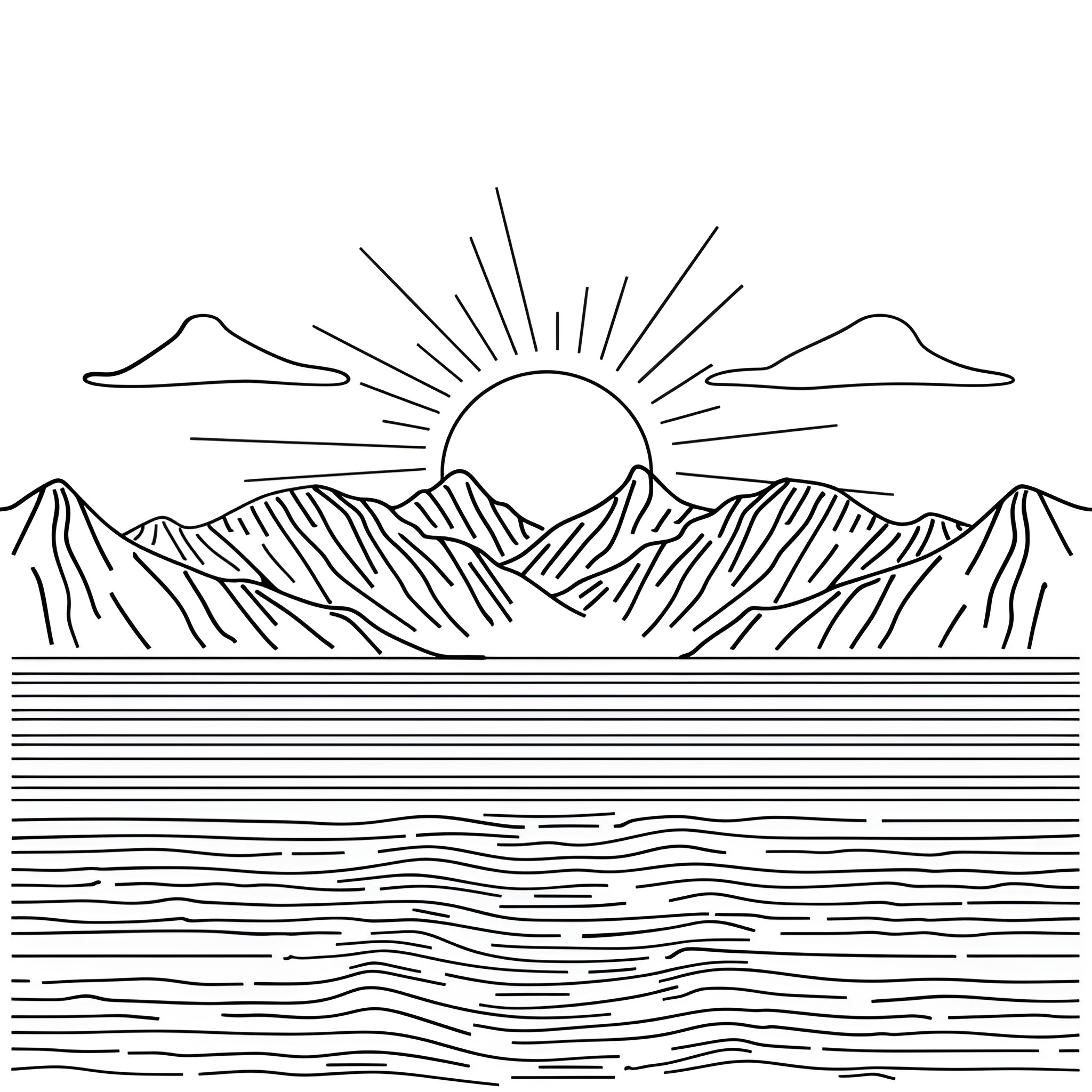 Landscape with mountainous horizon Drawing Idea (free black-and-white line drawing printable PDF for all, from beginners to advanced learners, including children, teens, adults, and seniors)