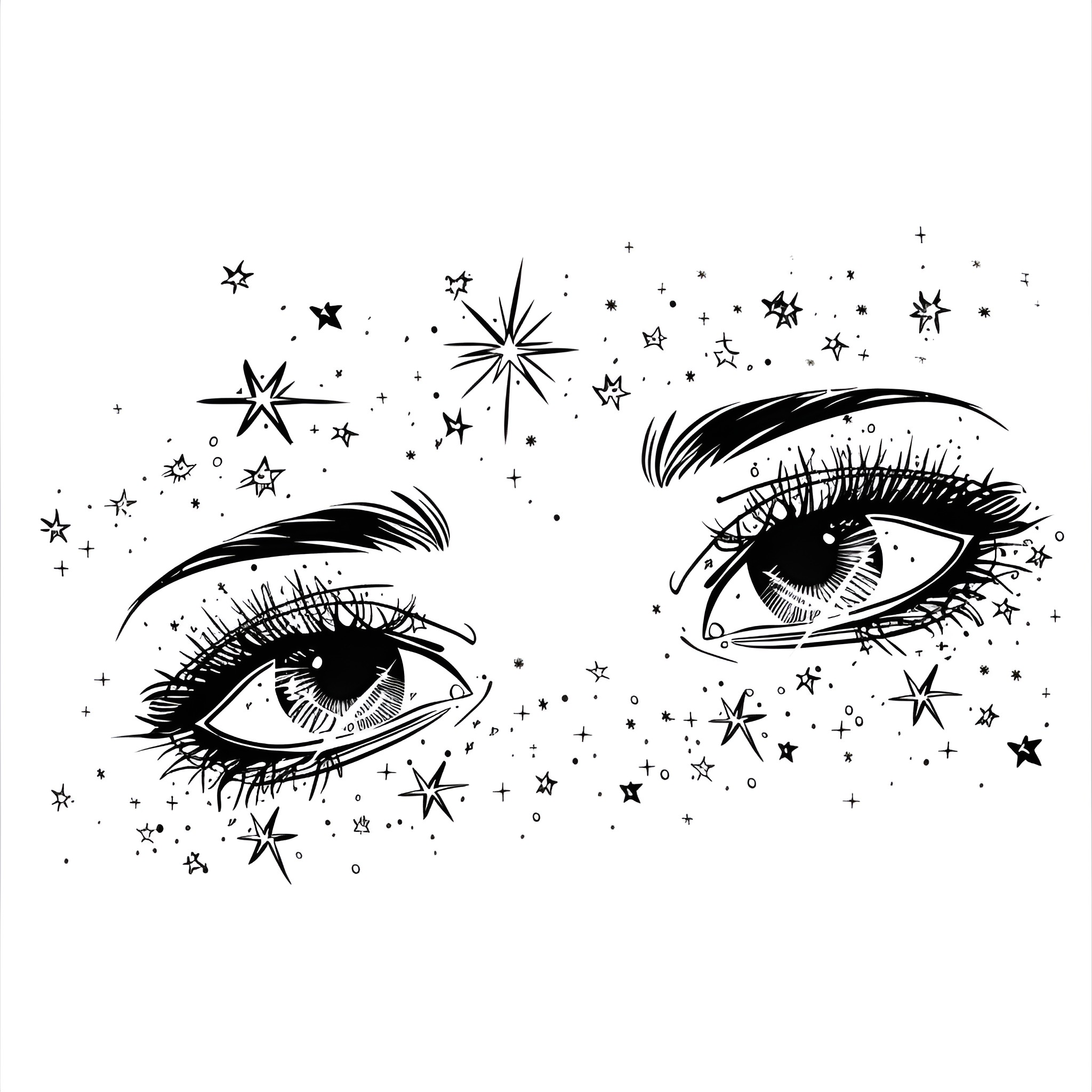 Eyes of Cosmic Wonder Drawing Idea (free black-and-white line drawing printable PDF for all, from beginners to advanced learners, including children, teens, adults, and seniors)