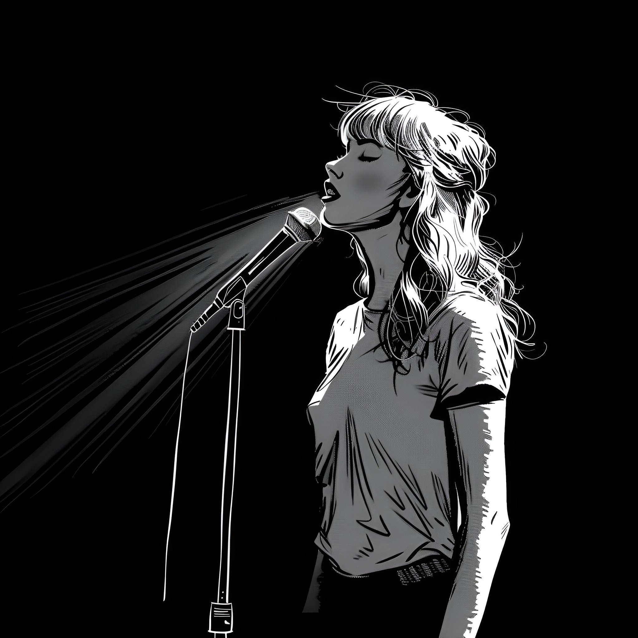 Taylor Swift performing with passion Drawing Idea (free black-and-white line drawing printable PDF for all, from beginners to advanced learners, including children, teens, adults, and seniors)