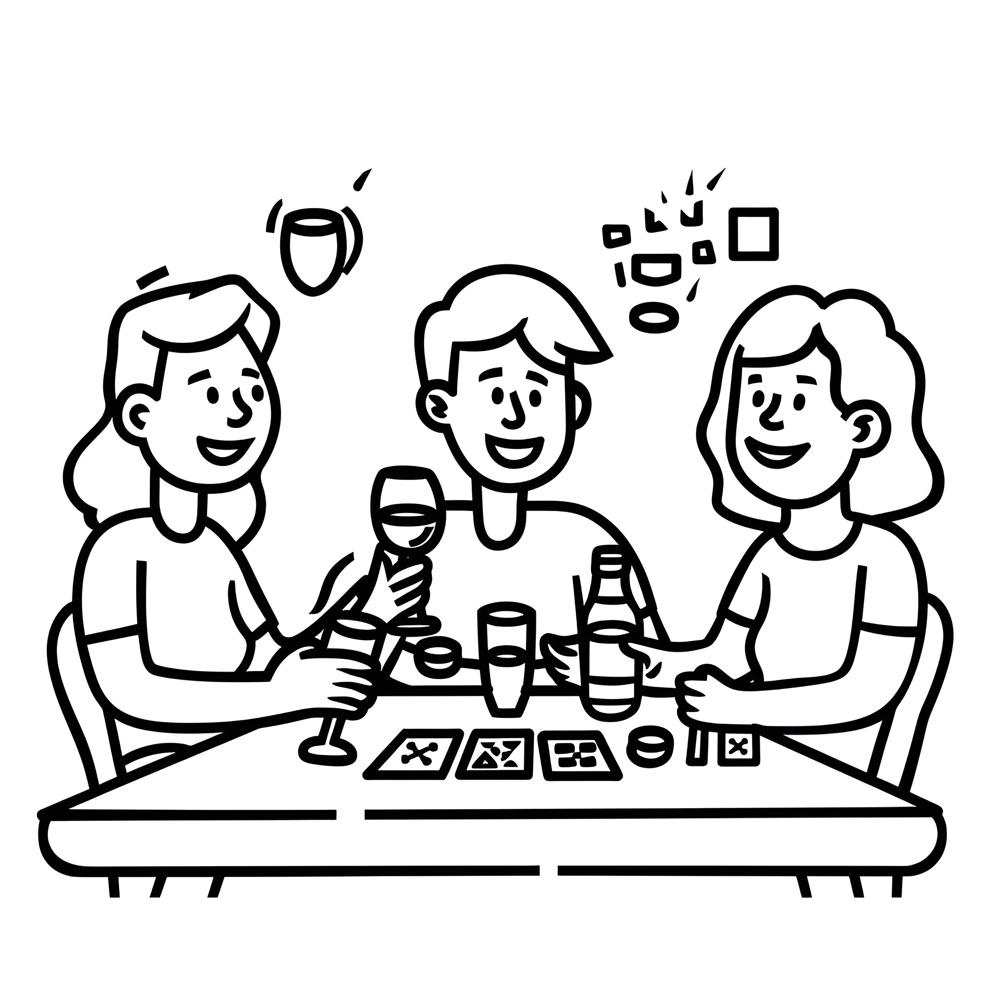 Father's Day family dinner celebration Drawing Idea (free black-and-white line drawing printable PDF for all, from beginners to advanced learners, including children, teens, adults, and seniors)