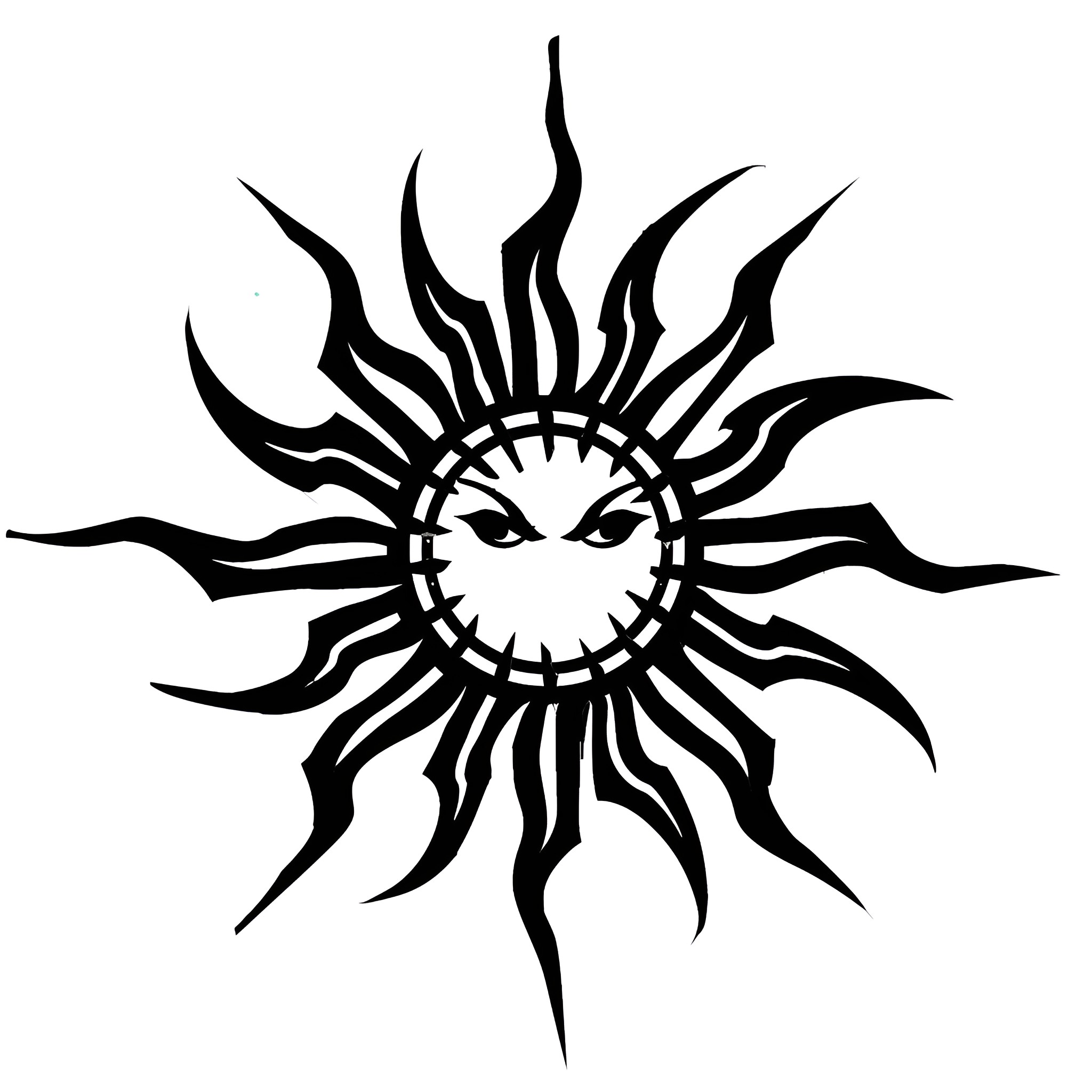 Tattoo Sketch of Fierce Sun Silhouette Drawing Idea (free black-and-white line drawing printable PDF for all, from beginners to advanced learners, including children, teens, adults, and seniors)
