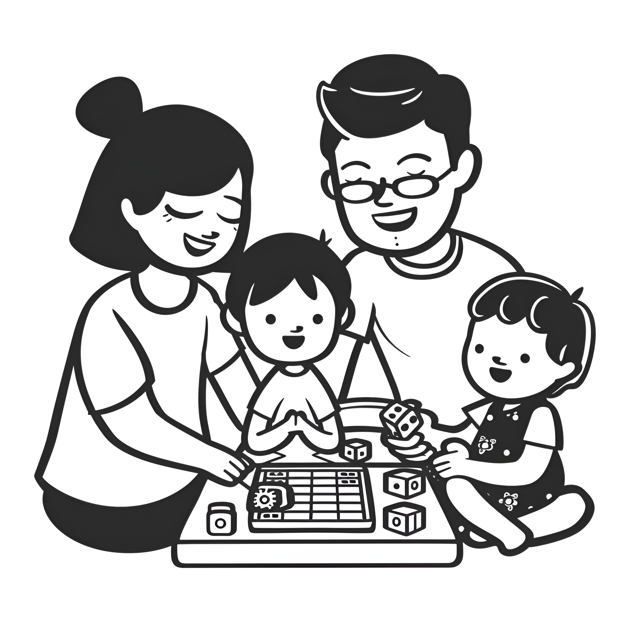 Father's Day family bonding with technology Drawing Idea (free black-and-white line drawing printable PDF for all, from beginners to advanced learners, including children, teens, adults, and seniors)