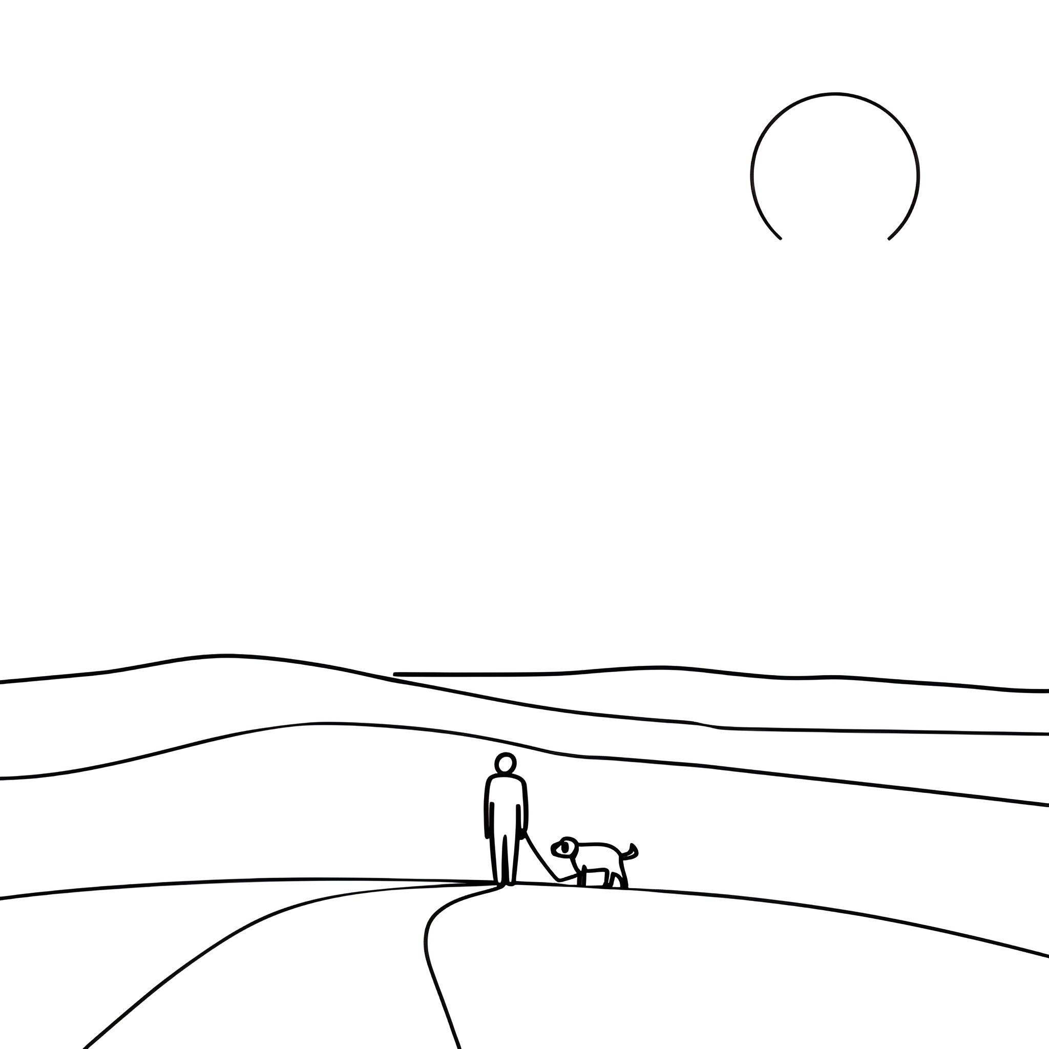 Adult alone in minimalist landscape Drawing Idea (free black-and-white line drawing printable PDF for all, from beginners to advanced learners, including children, teens, adults, and seniors)