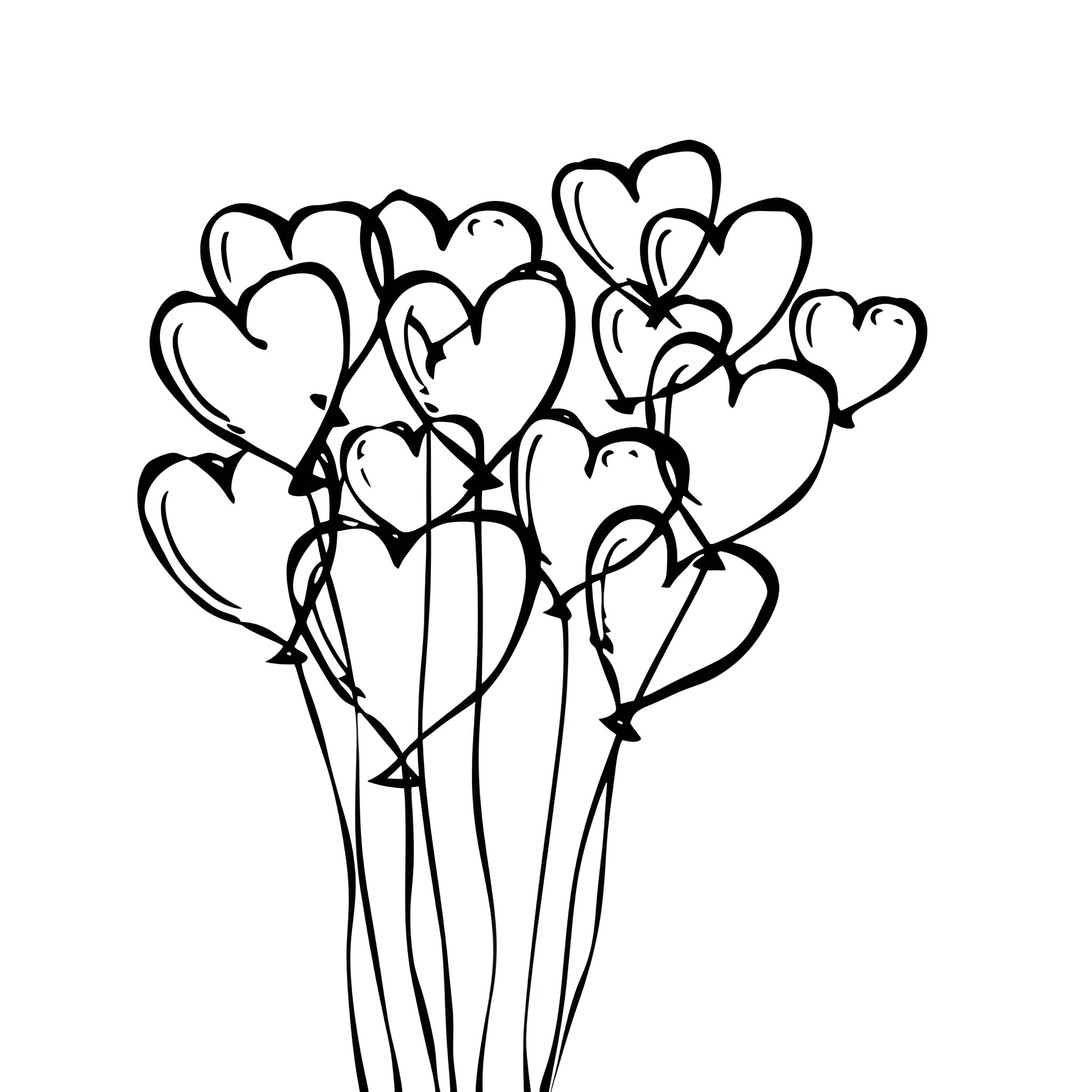 Valentine's Day heart-shaped balloons Drawing Idea (free black-and-white line drawing printable PDF for all, from beginners to advanced learners, including children, teens, adults, and seniors)