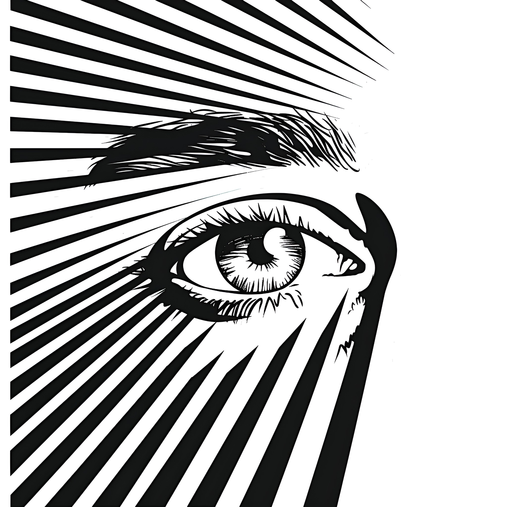 Eyes peering through abstract light rays Drawing Idea (free black-and-white line drawing printable PDF for all, from beginners to advanced learners, including children, teens, adults, and seniors)