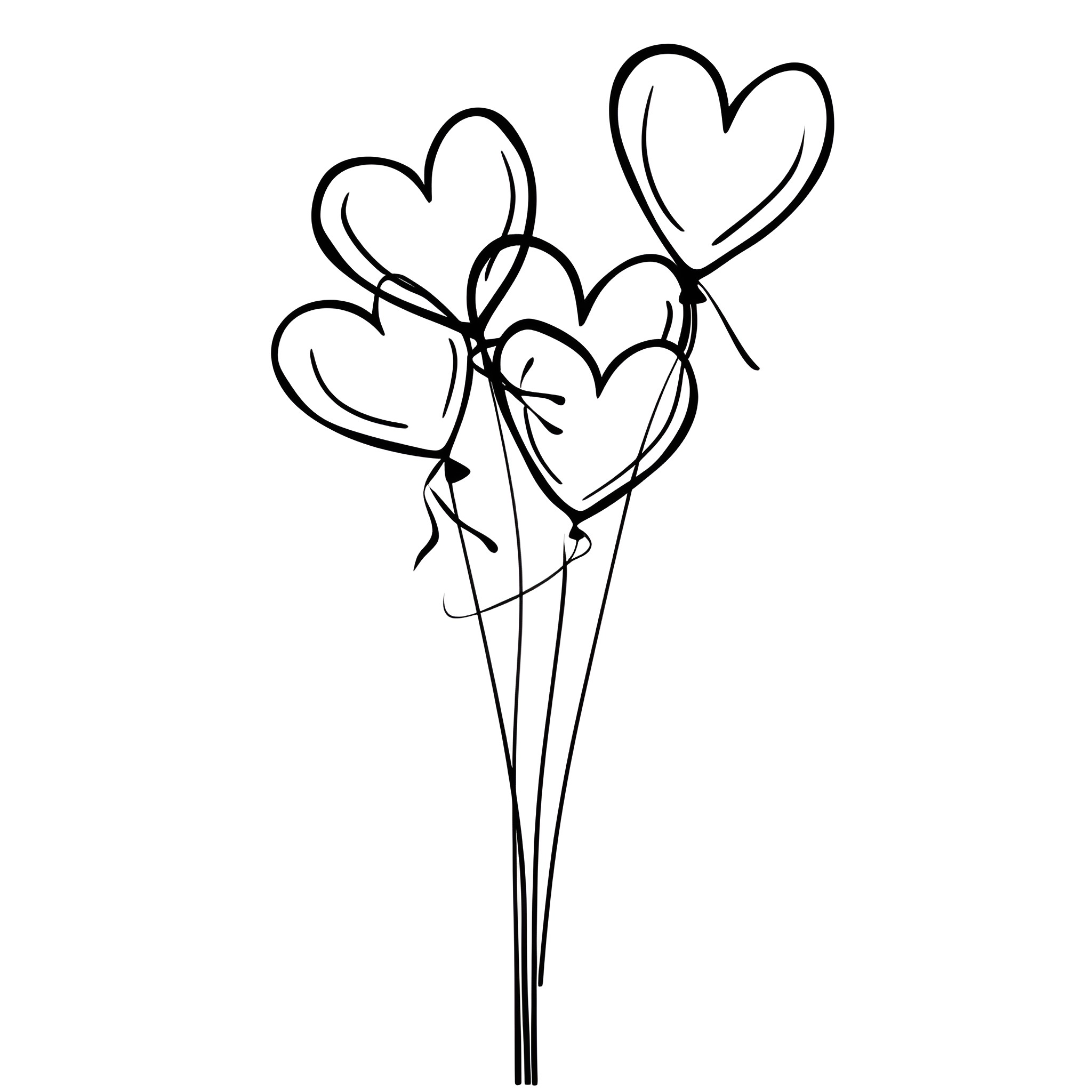 Valentine's Day heart-shaped balloons Drawing Idea (free black-and-white line drawing printable PDF for all, from beginners to advanced learners, including children, teens, adults, and seniors)
