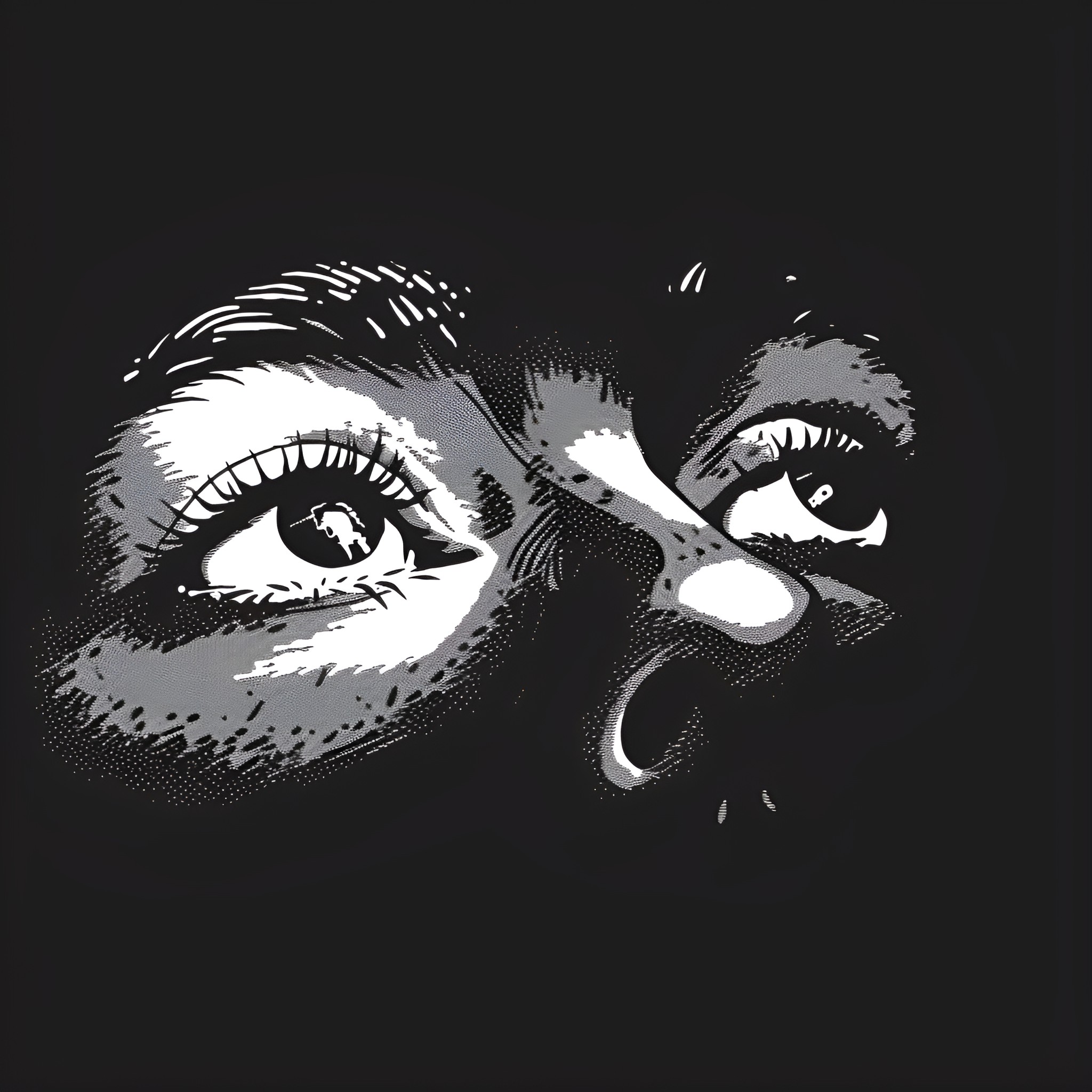 Eyes peering intensely through the darkness Drawing Idea (free black-and-white line drawing printable PDF for all, from beginners to advanced learners, including children, teens, adults, and seniors)